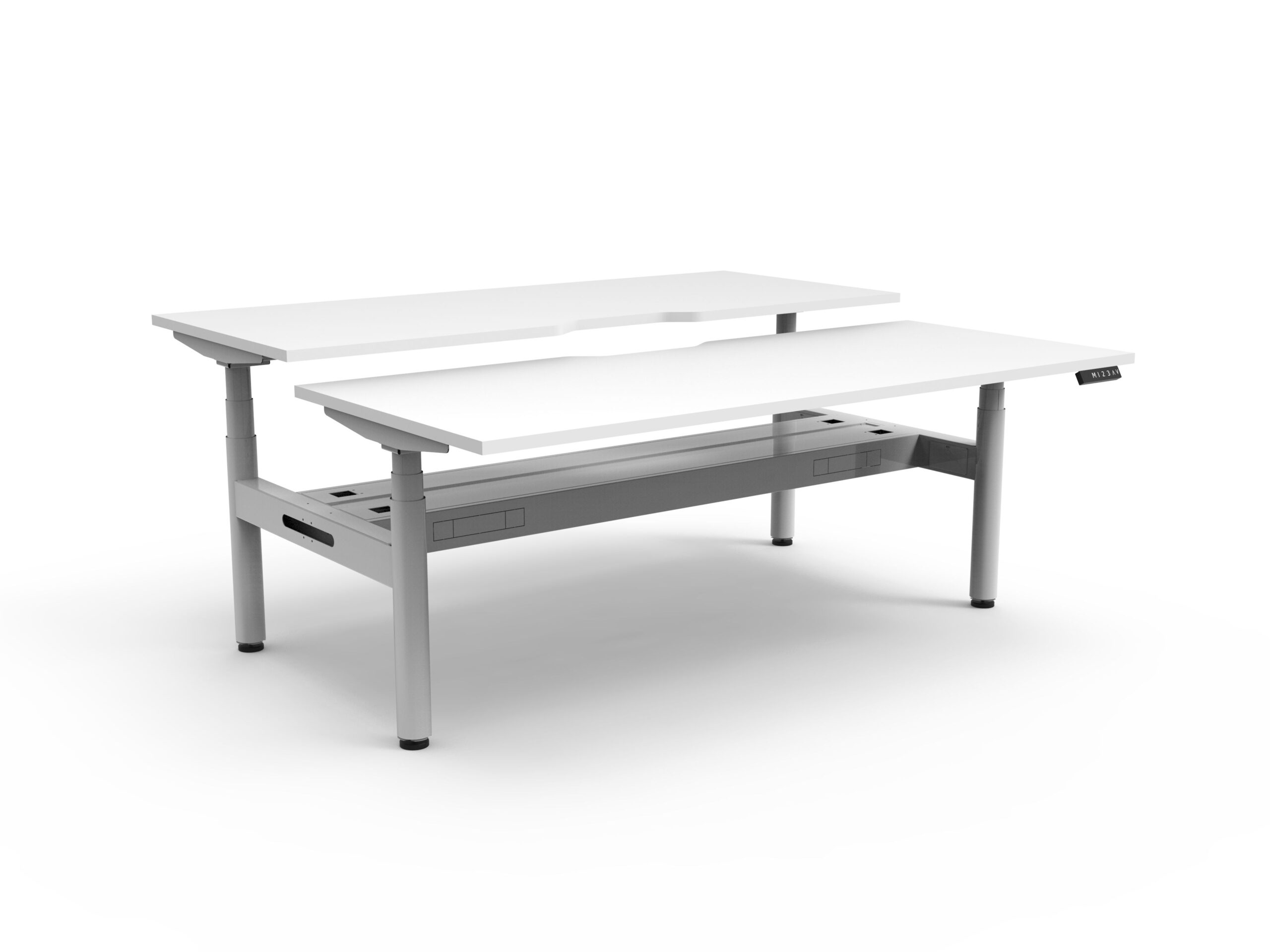 Rapidline Halo+ Height Adjustable Back-to-Back Desk – 1800mm W x 750mm D – Natural White Top, White Satin Frame, Cable Tray