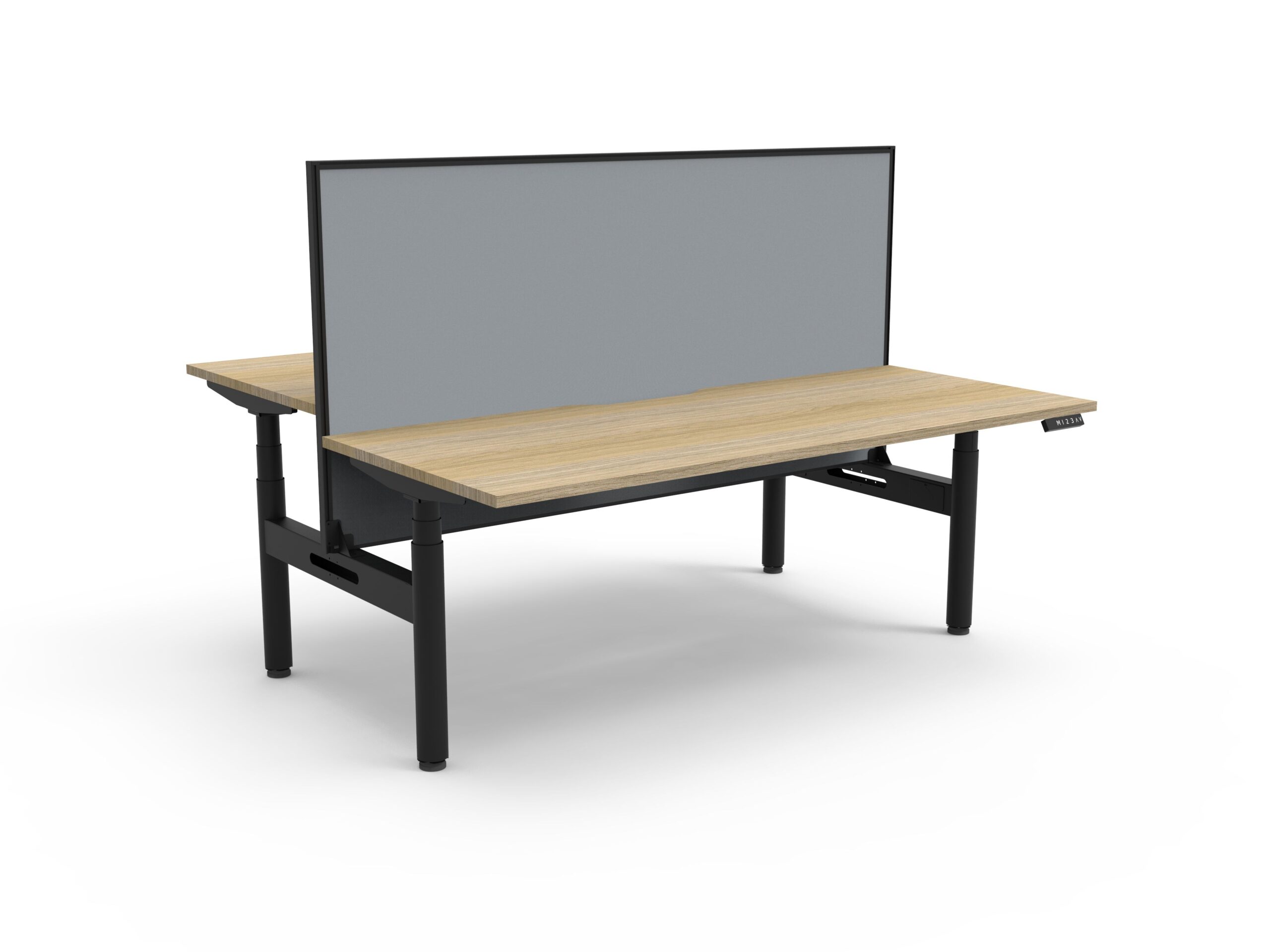 RAPIDLINE Halo+ Back-to-Back Height Adjustable Desk | 1800mm W x 750mm D | Natural Oak Top, Black Satin Frame | SHUSH30 Grey Fabric Screen