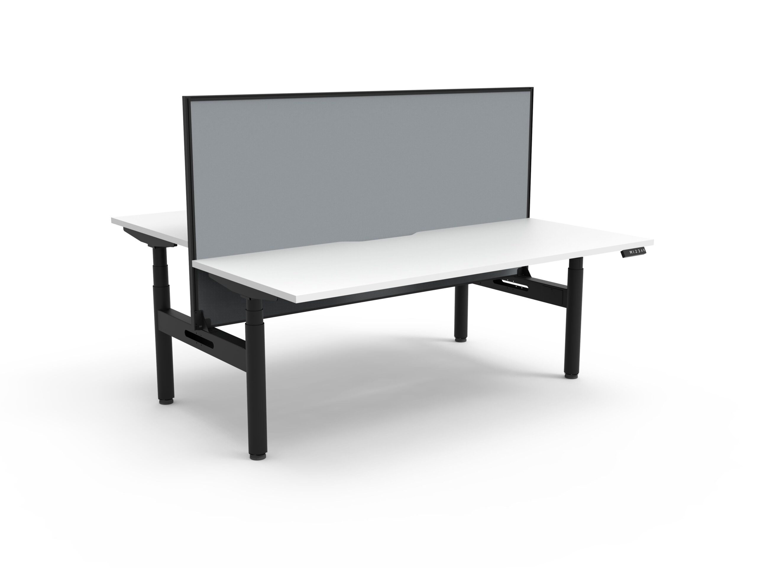 RAPIDLINE Halo+ Back to Back Height Adjustable Desk – 1800mm Natural White Top, Black Satin Frame, Grey SHUSH30 Screen