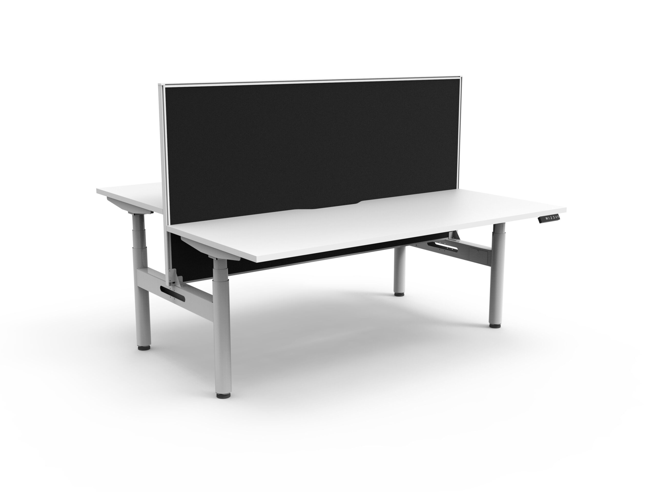 RAPIDLINE Halo+ Back to Back Height Adjustable Desk – 1800mm Natural White Top, White Satin Frame, Black SHUSH30 Screen