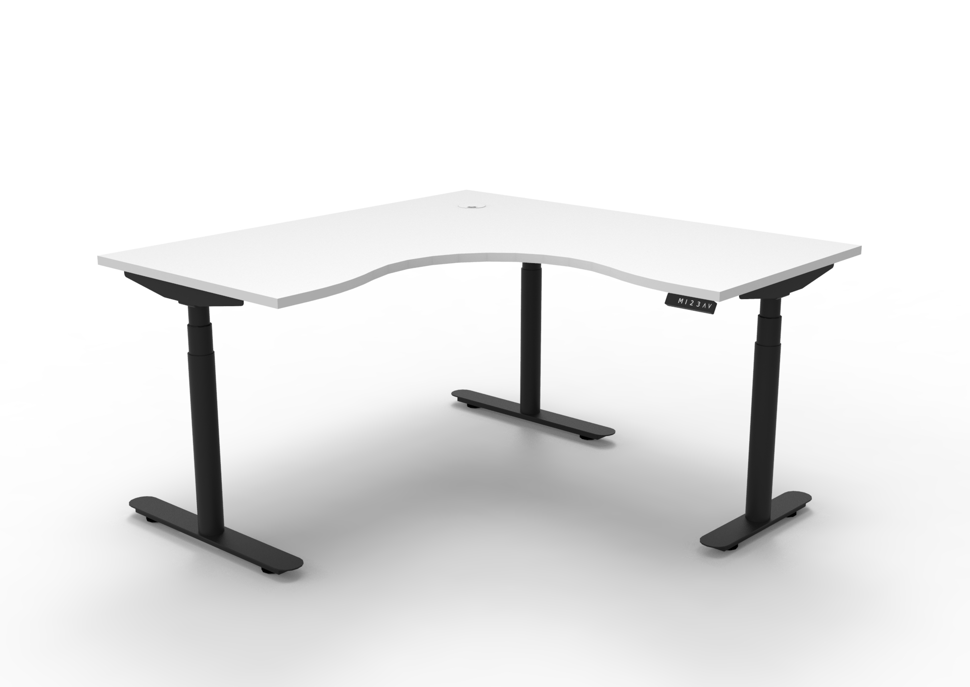 Halo+ Corner Workstation | 1500×1500mm | Natural White Top & Black Satin Frame | Sit-Stand Desk by Rapidline