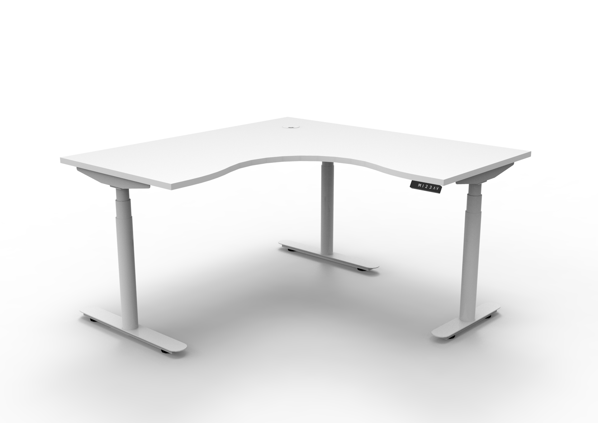 Halo+ Corner Workstation | 1500×1500mm | Natural White Top & White Satin Frame | Sit-Stand Desk by Rapidline