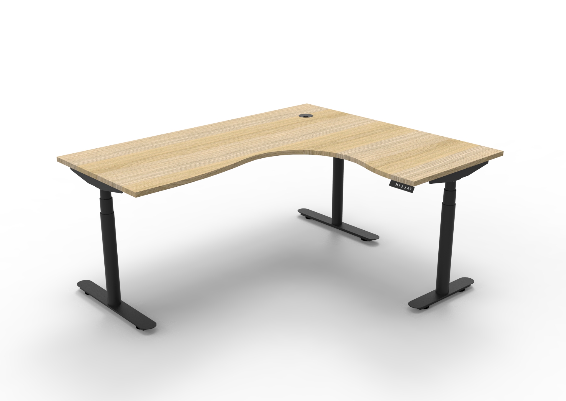 Halo+ Corner Workstation | 1800×1500mm | Natural Oak Top & Black Satin Frame | Sit-Stand Desk by Rapidline