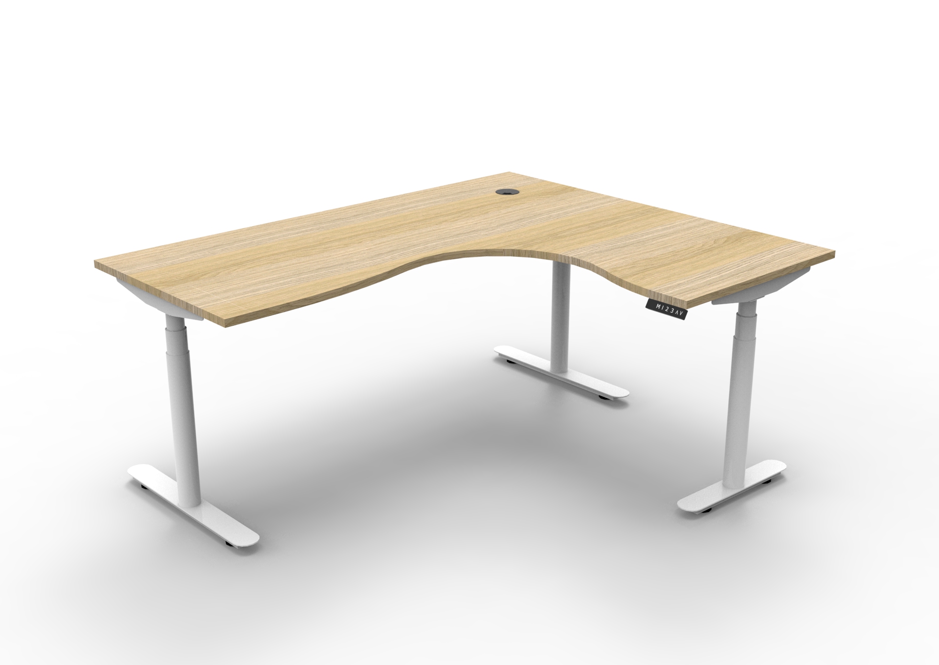 Halo+ Corner Workstation | 1800×1500mm | Natural Oak Top & White Satin Frame | Sit-Stand Desk by Rapidline
