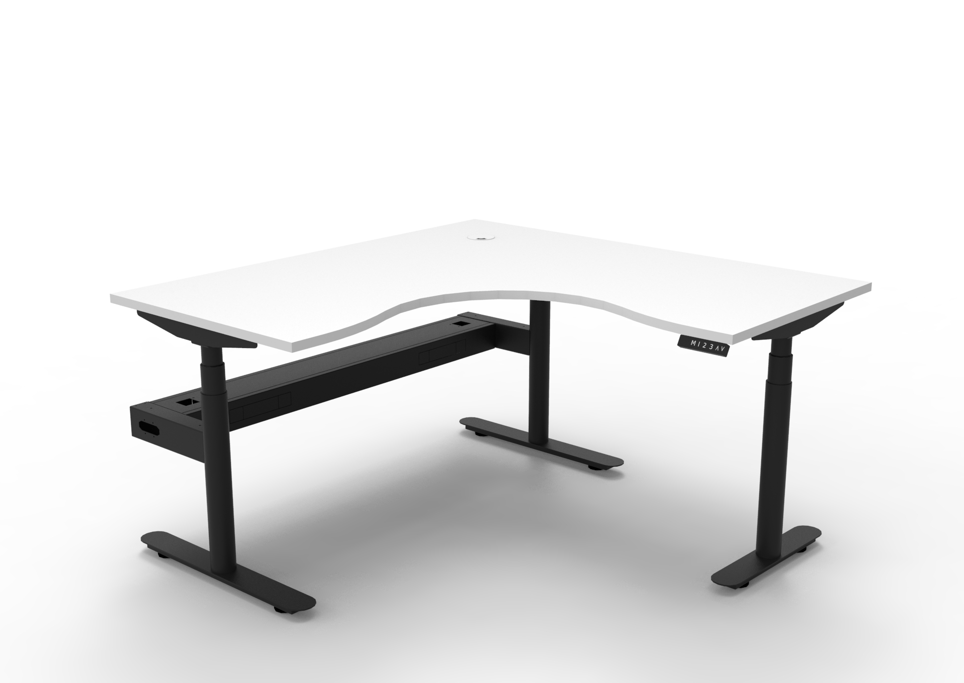 RAPIDLINE Halo+ Corner Workstation | 1500mm x 1500mm x 750mm | Natural White Top, Black Satin Frame | Cable Tray