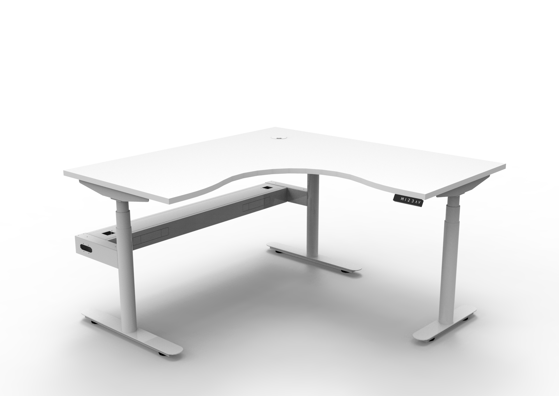 RAPIDLINE Halo+ Corner Workstation | 1500mm x 1500mm x 750mm | Natural White Top, White Satin Frame | Cable Tray