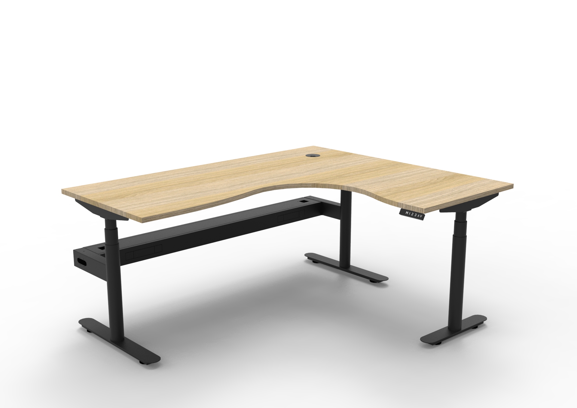 RAPIDLINE Halo+ Corner Workstation | 1800mm x 1500mm x 750mm | Natural Oak Top, Black Satin Frame | Cable Tray