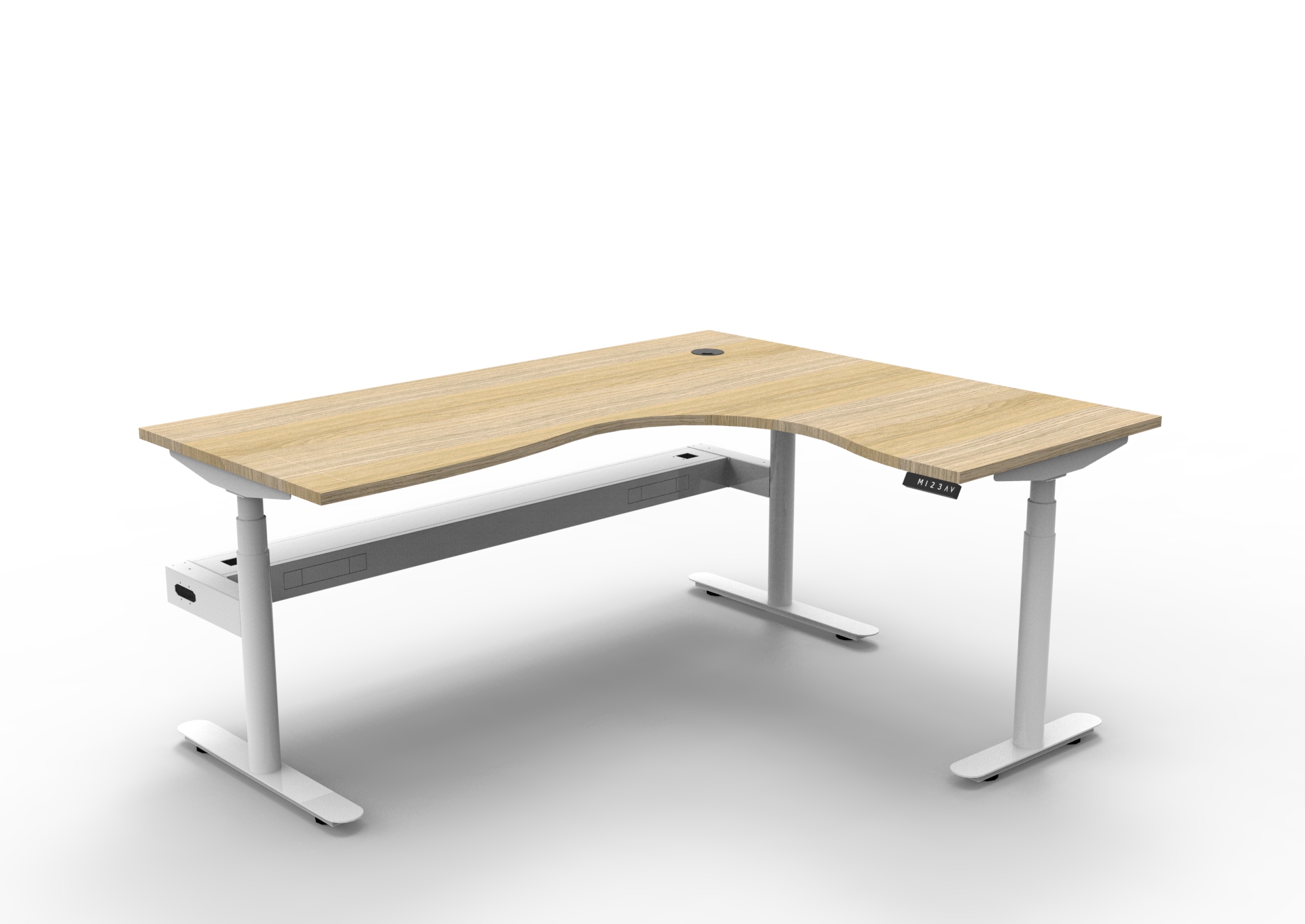 RAPIDLINE Halo+ Corner Workstation | 1800mm x 1500mm x 750mm | Natural Oak Top, White Satin Frame | Cable Tray