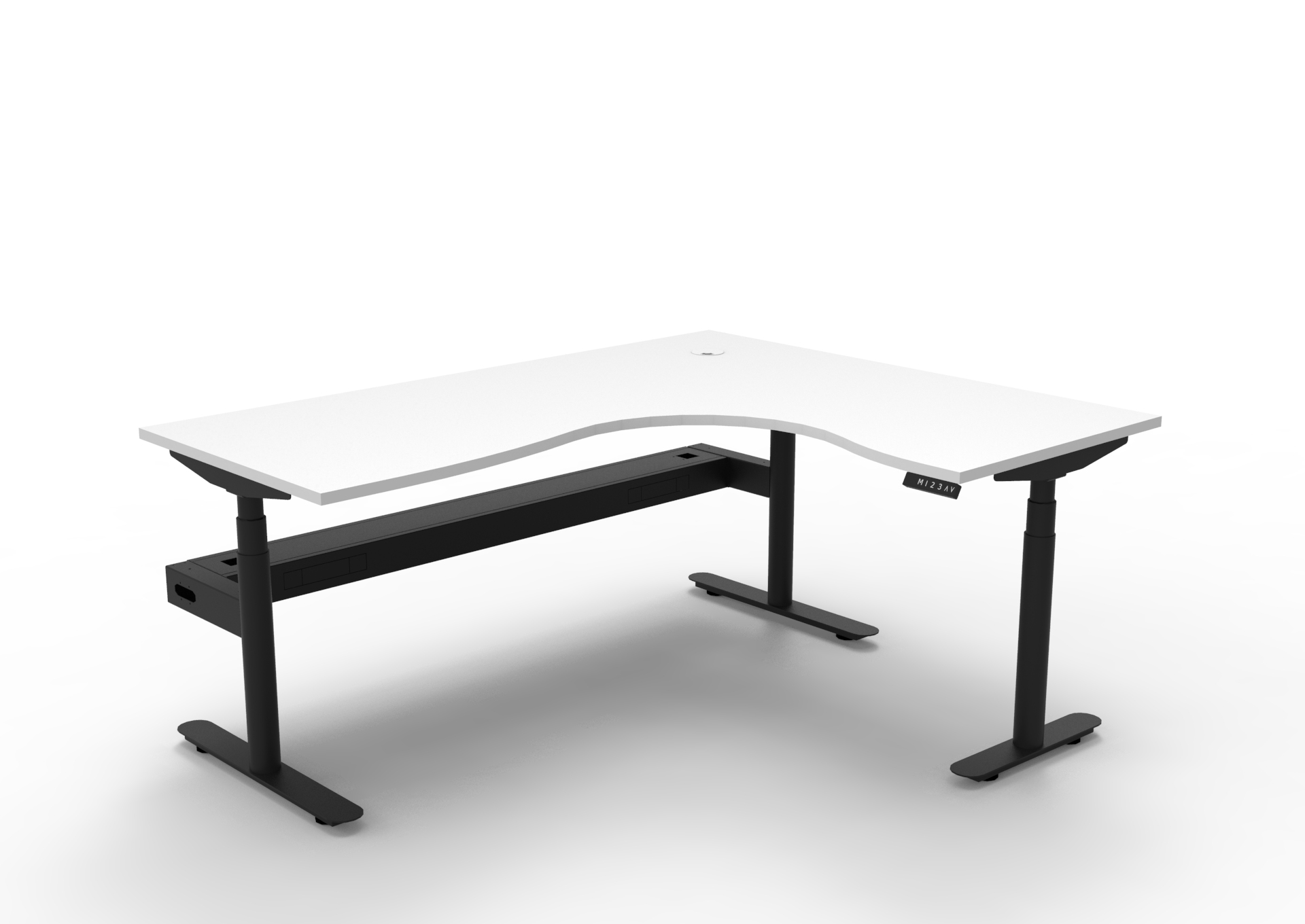 Halo+ Corner Sit-Stand Desk – Natural White Top, Black Satin Frame | 1800×1500mm