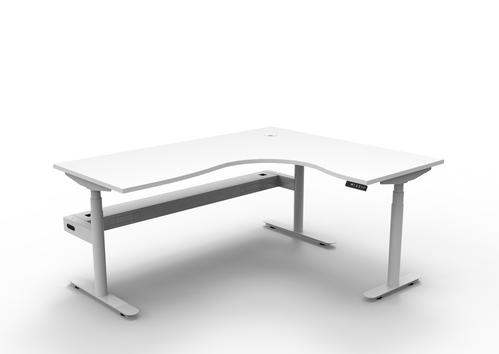 Halo+ Corner Sit-Stand Desk – Natural White Top, White Satin Frame | 1800×1500mm