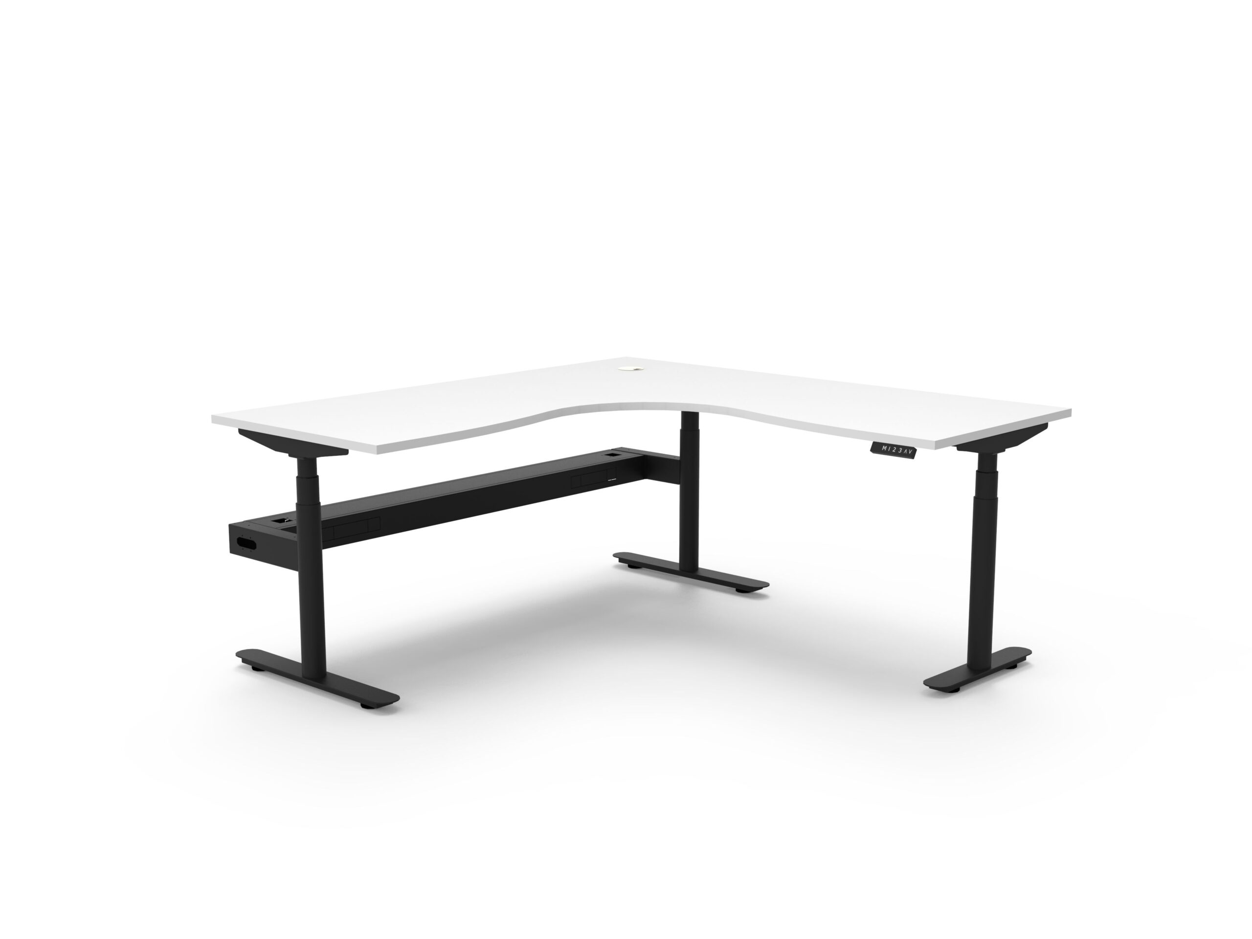 RAPIDLINE Halo+ Corner Workstation | 1800×1800mm | Natural White Top, Black Satin Frame, Cable Tray