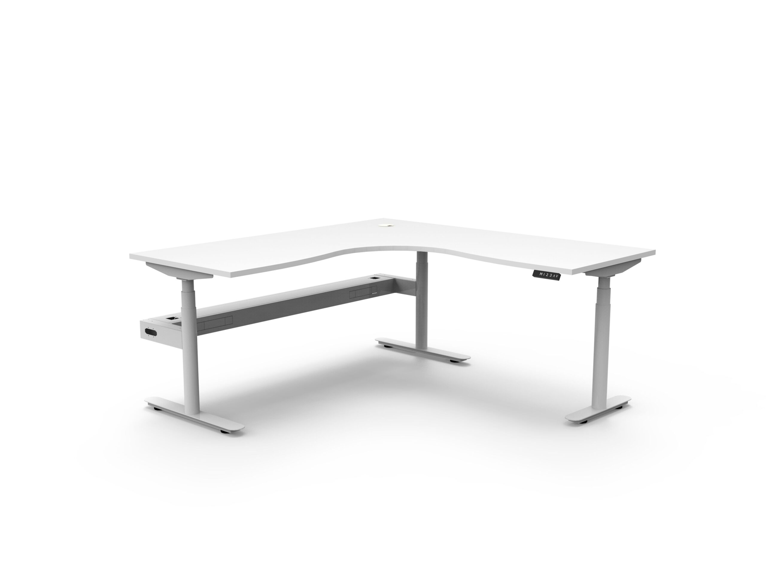 RAPIDLINE Halo+ Corner Workstation | 1800×1800mm | Natural White Top, White Satin Frame, Cable Tray