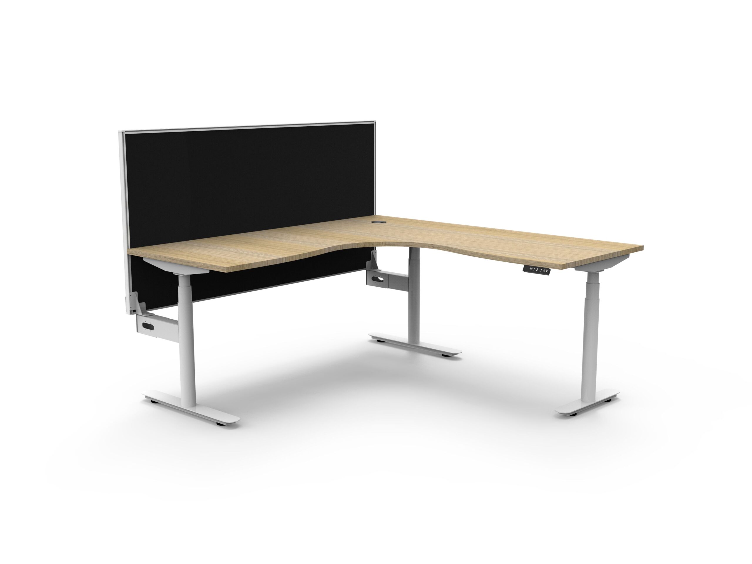 RAPIDLINE Halo+ Corner Workstation 1800x1800mm | Natural Oak Top, White Satin Frame, Black SHUSH30 Privacy Screen