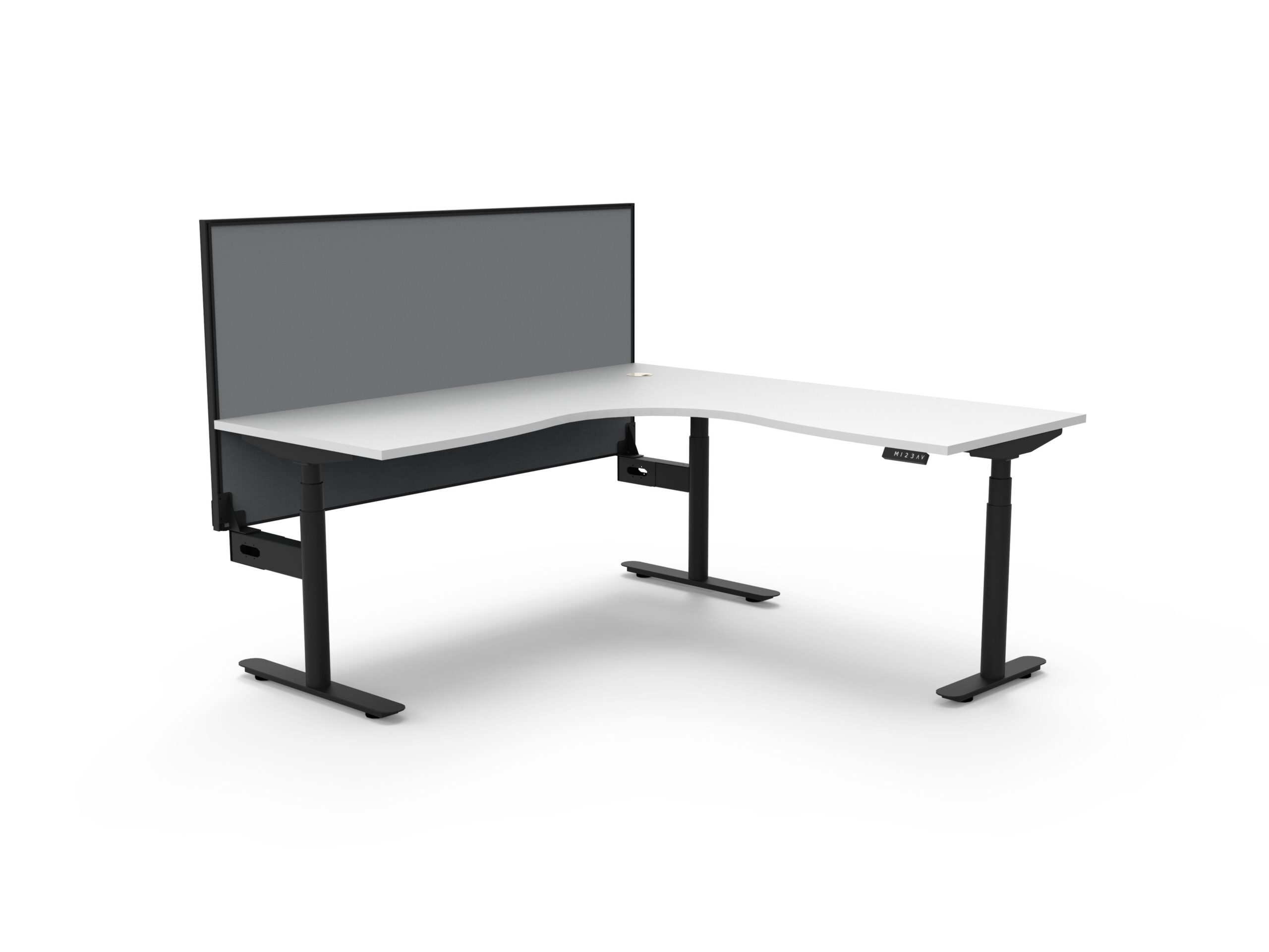 RAPIDLINE Halo+ Corner Workstation | 1800×1800mm Natural White Top, Black Satin Frame, Grey SHUSH30 Screen