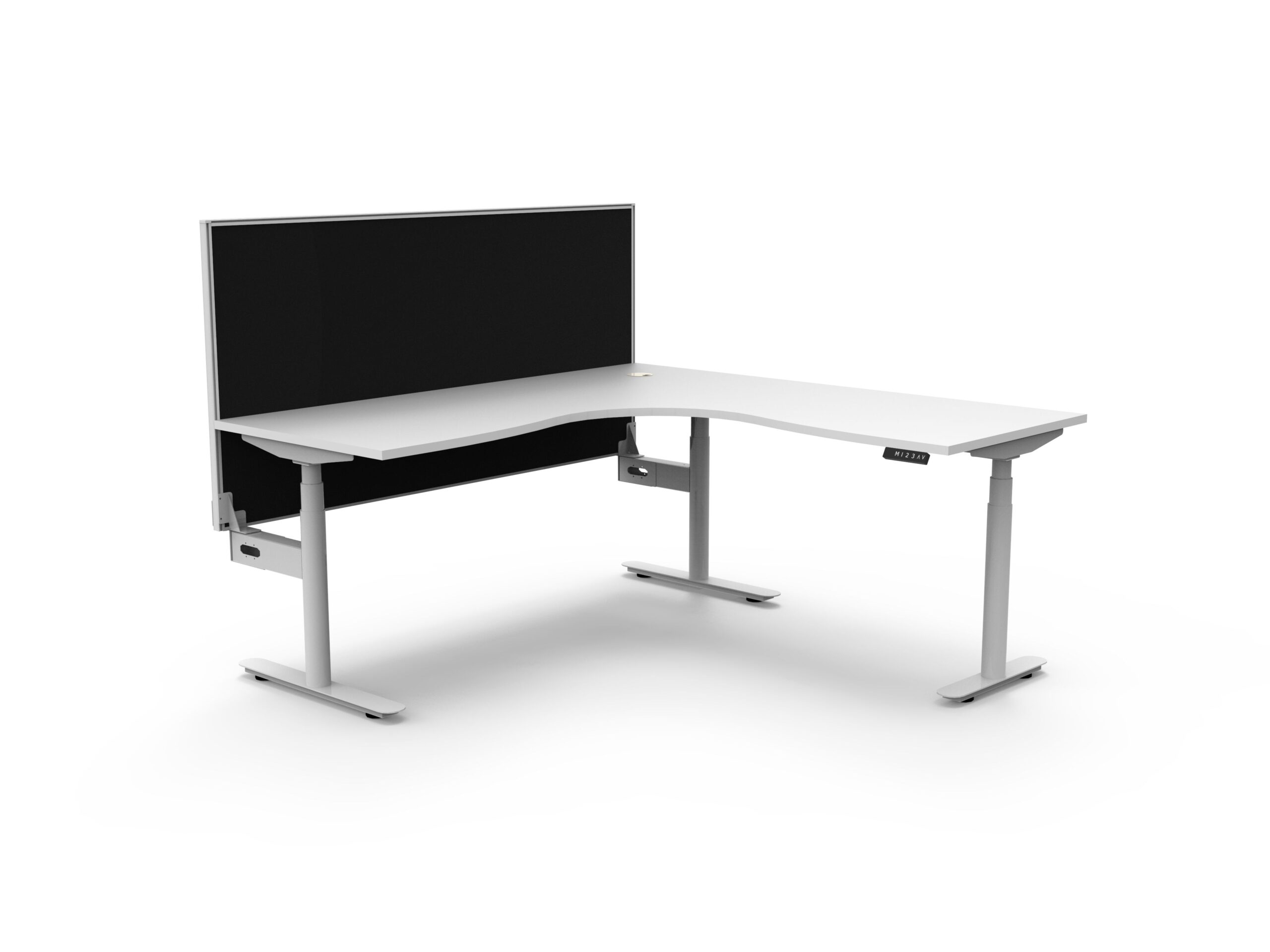RAPIDLINE Halo+ Corner Workstation | 1800×1800mm Natural White Top, White Satin Frame, Black SHUSH30 Screen
