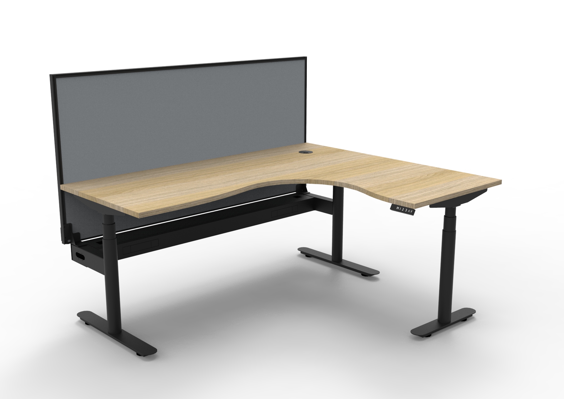 Rapidline Halo+ Corner Workstation | 1800 x 1500 x 750mm | Natural Oak Top, Black Satin Frame, Grey Screen