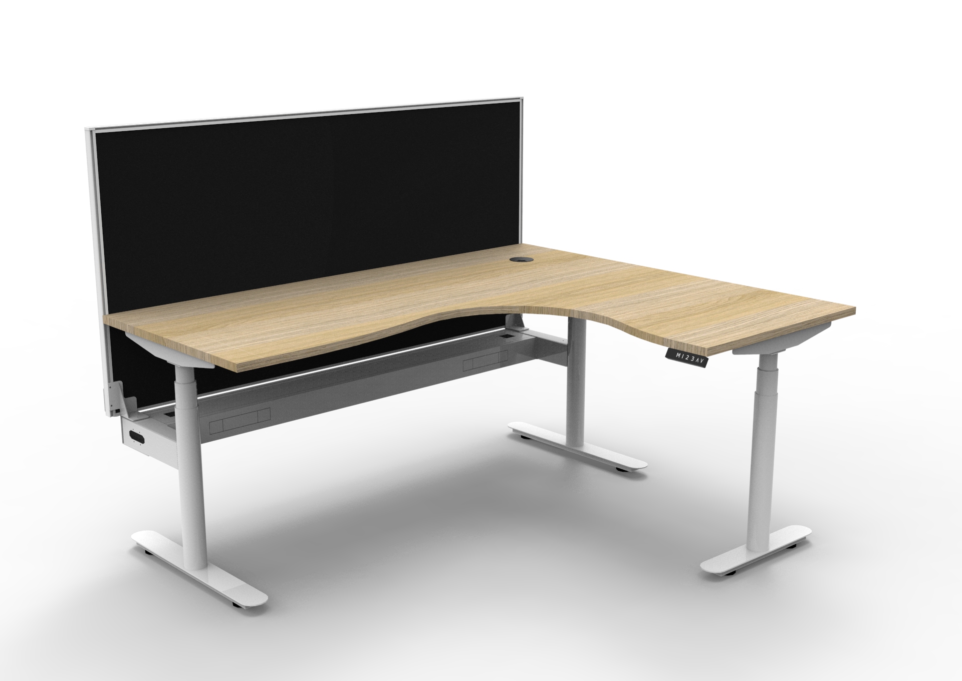 Rapidline Halo+ Corner Workstation | 1800 x 1500 x 750mm | Natural Oak Top, White Satin Frame, Black Screen