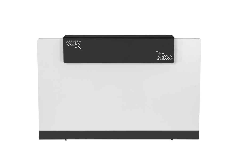 RC1809 Reception Counter – Natural White with Black Kick Plate & Perforated Cowl
