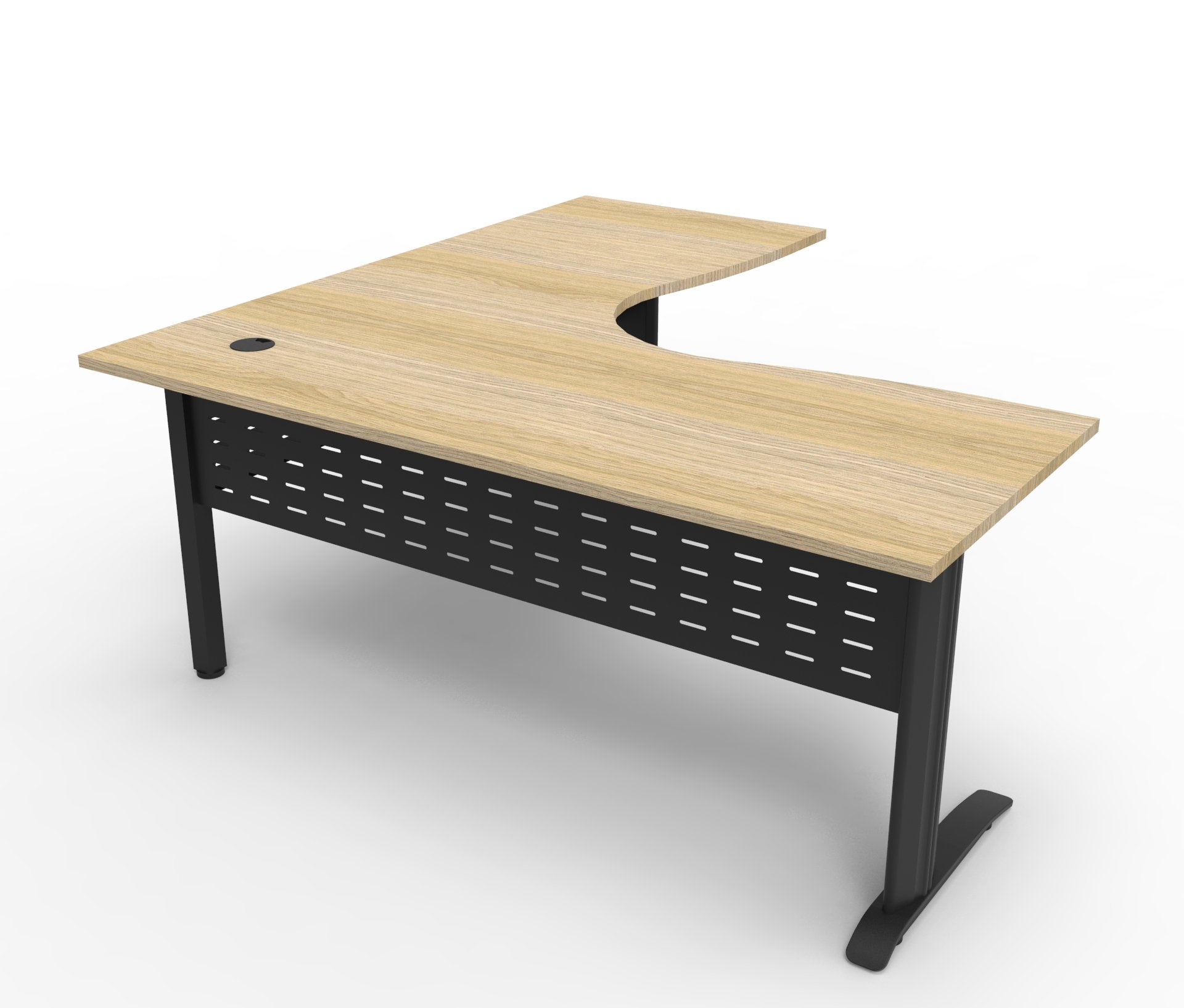 Rapidline Deluxe Rapid Span Corner Workstation – Natural Oak Top, Black Satin Base – 1500×1500×750mm