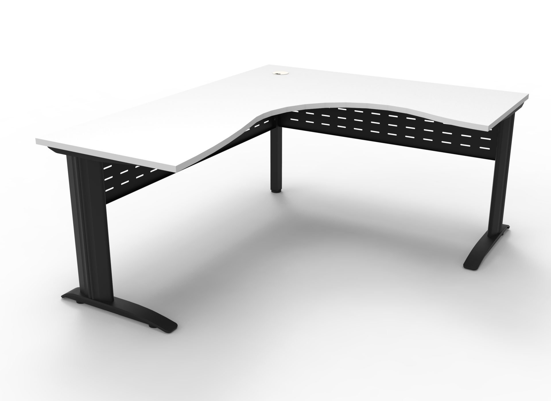 Rapidline Deluxe Rapid Span Corner Workstation – Natural White Top, Black Satin Base – 1500×1500×750mm