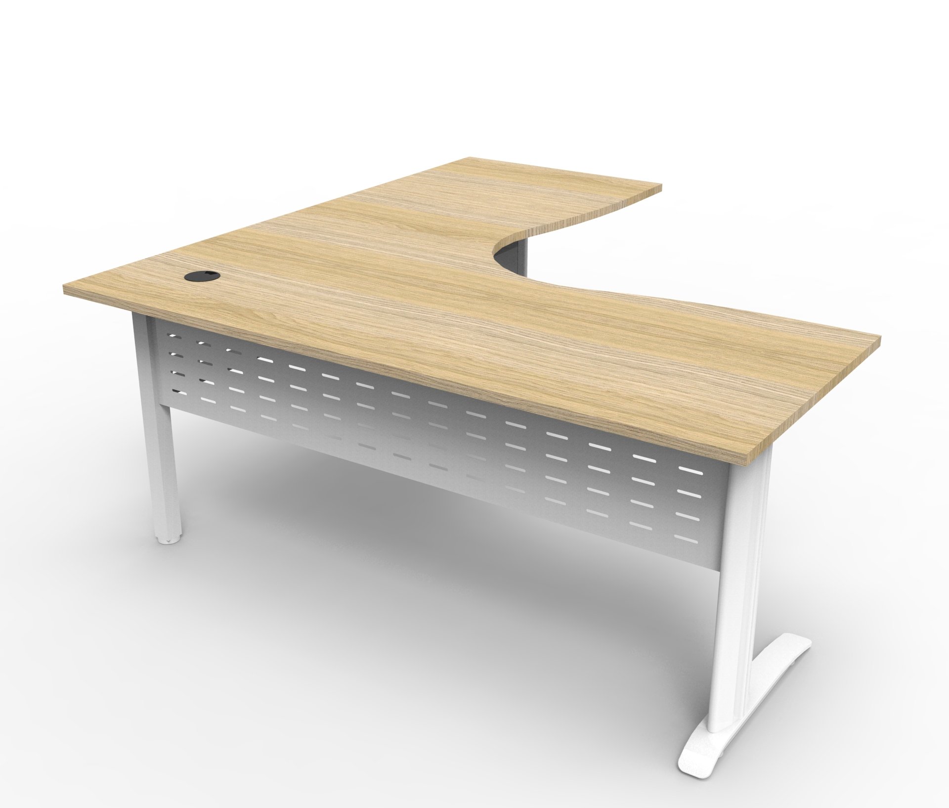 Rapidline Deluxe Rapid Span Corner Workstation | 1500 x 1500 x 750mm | Natural Oak Top & White Satin Base