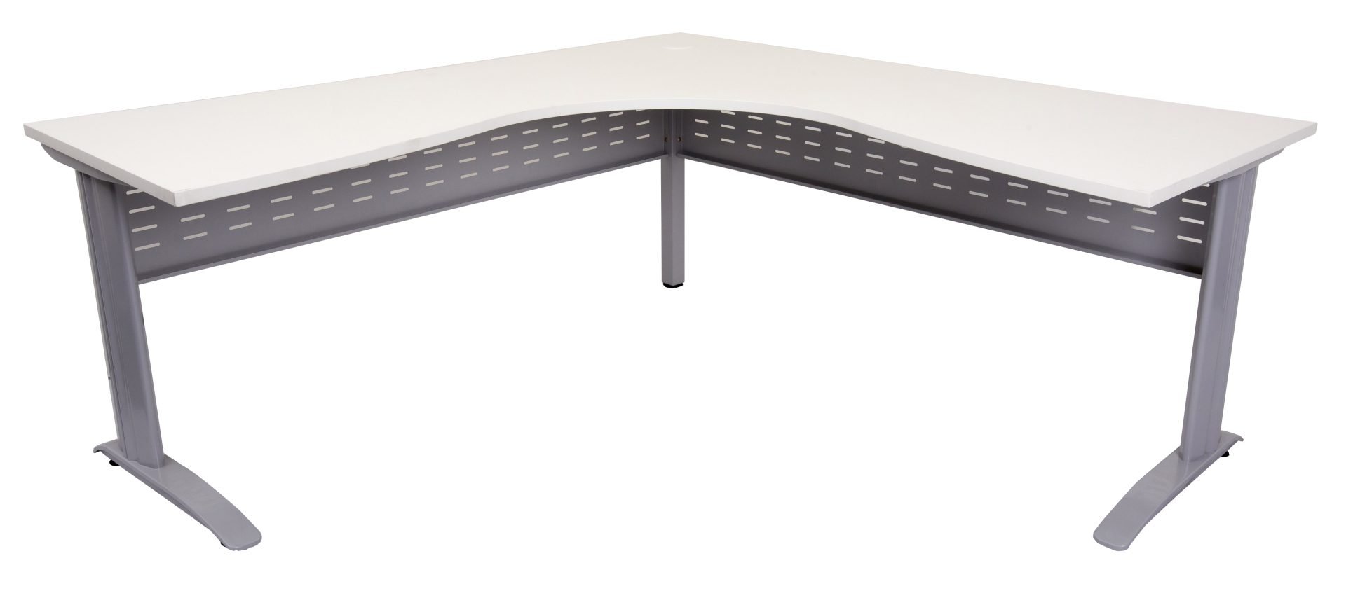 Rapidline Rapid Span Corner Workstation – 1500mm x 1500mm x 700mm | Natural White Top & Precious Silver Base