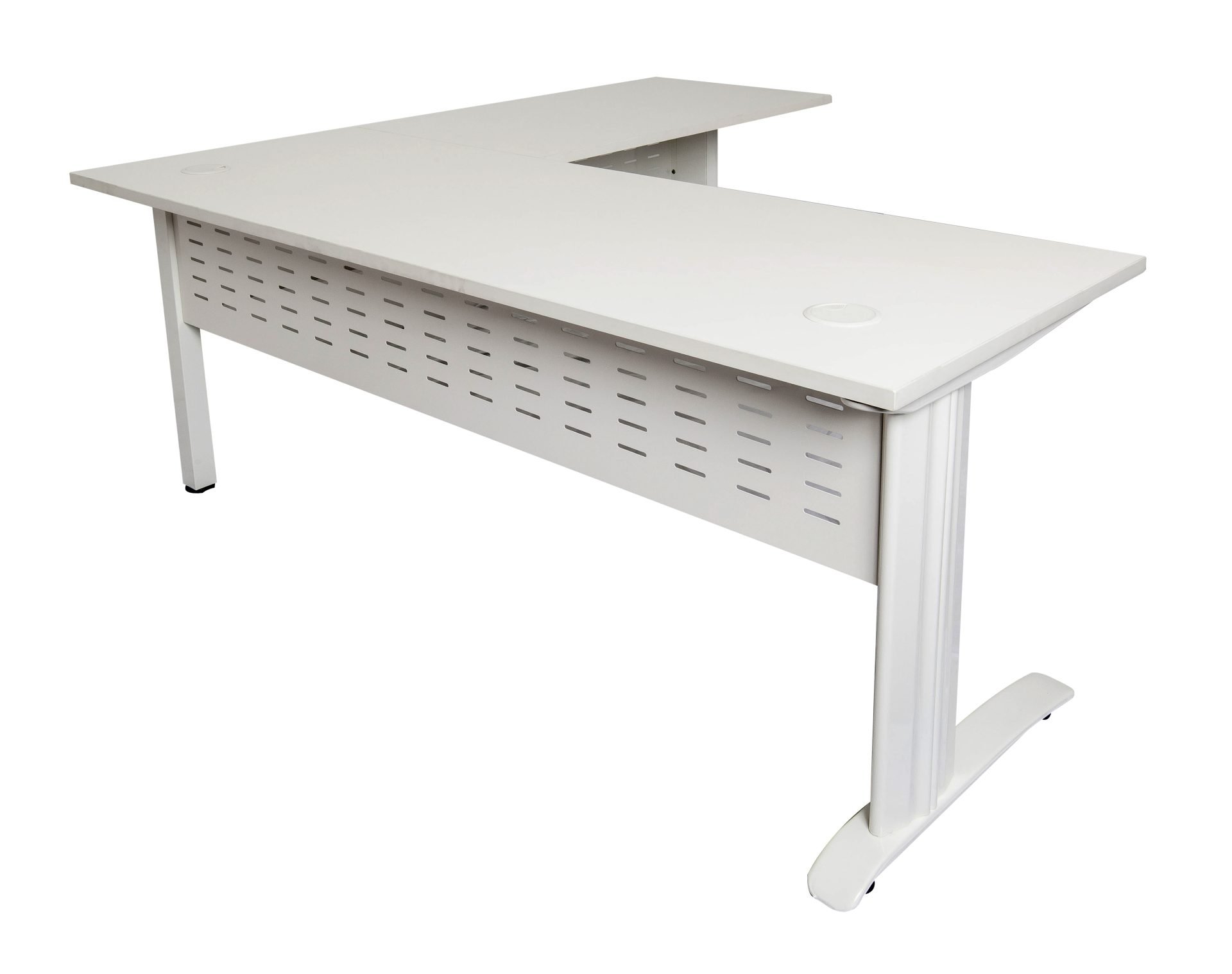 Rapid Span Desk & Return – Natural White Top, White Satin Base | 1800 × 1800mm