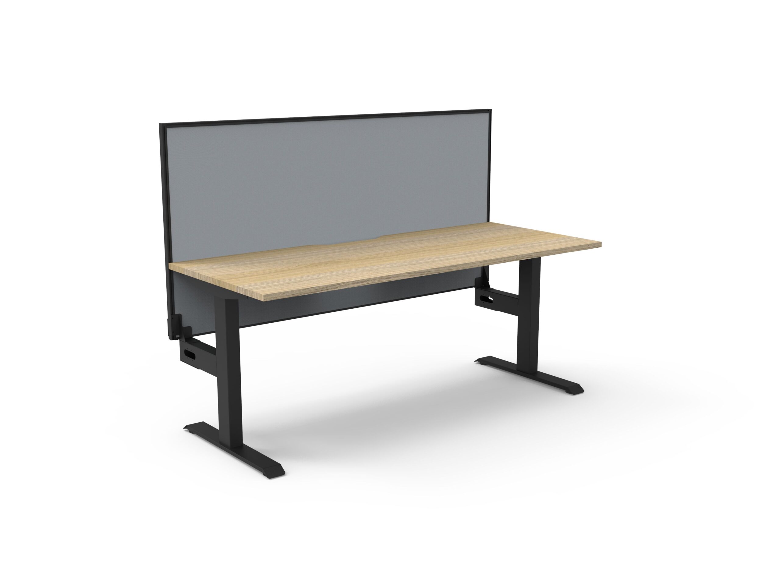 Rapidline Boost Static Desk – 1200mm Natural Oak Top, Black Satin Frame, Grey Privacy Screen