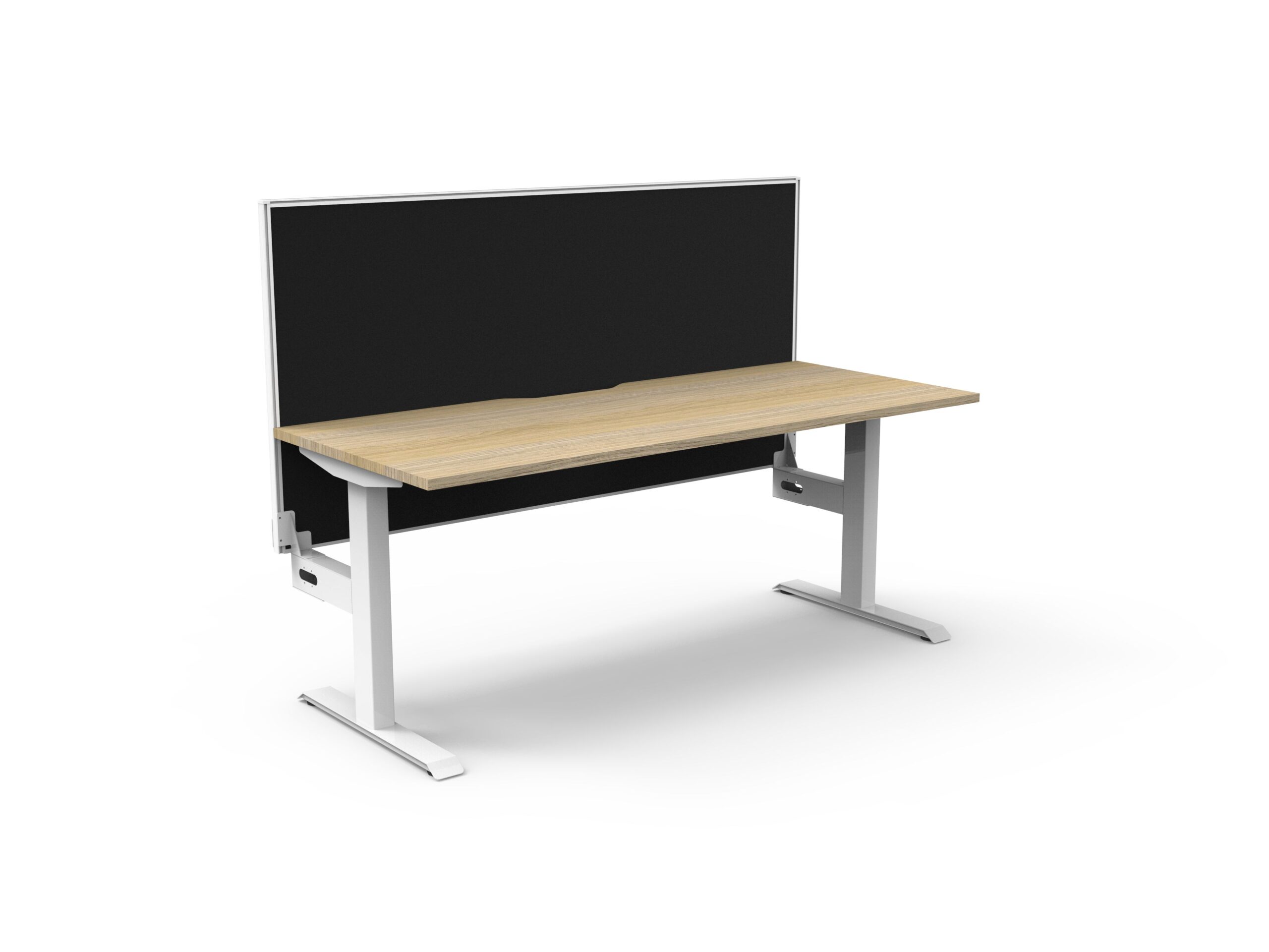 Rapidline Boost Static Desk – 1200mm Natural Oak Top, White Satin Frame, Black Privacy Screen