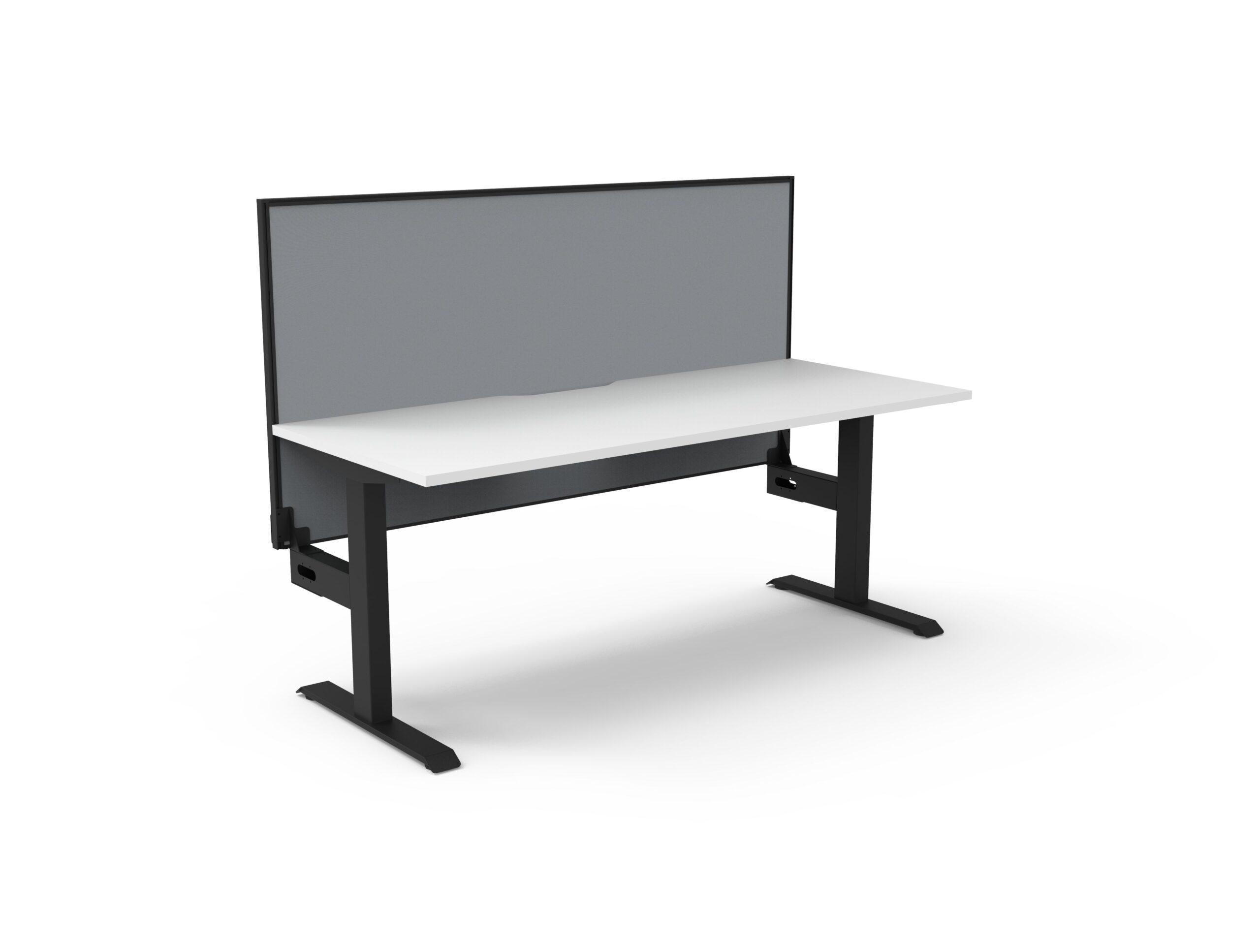 Rapidline Boost Static Desk – 1200mm White Top, Black Satin Frame, Grey Privacy Screen