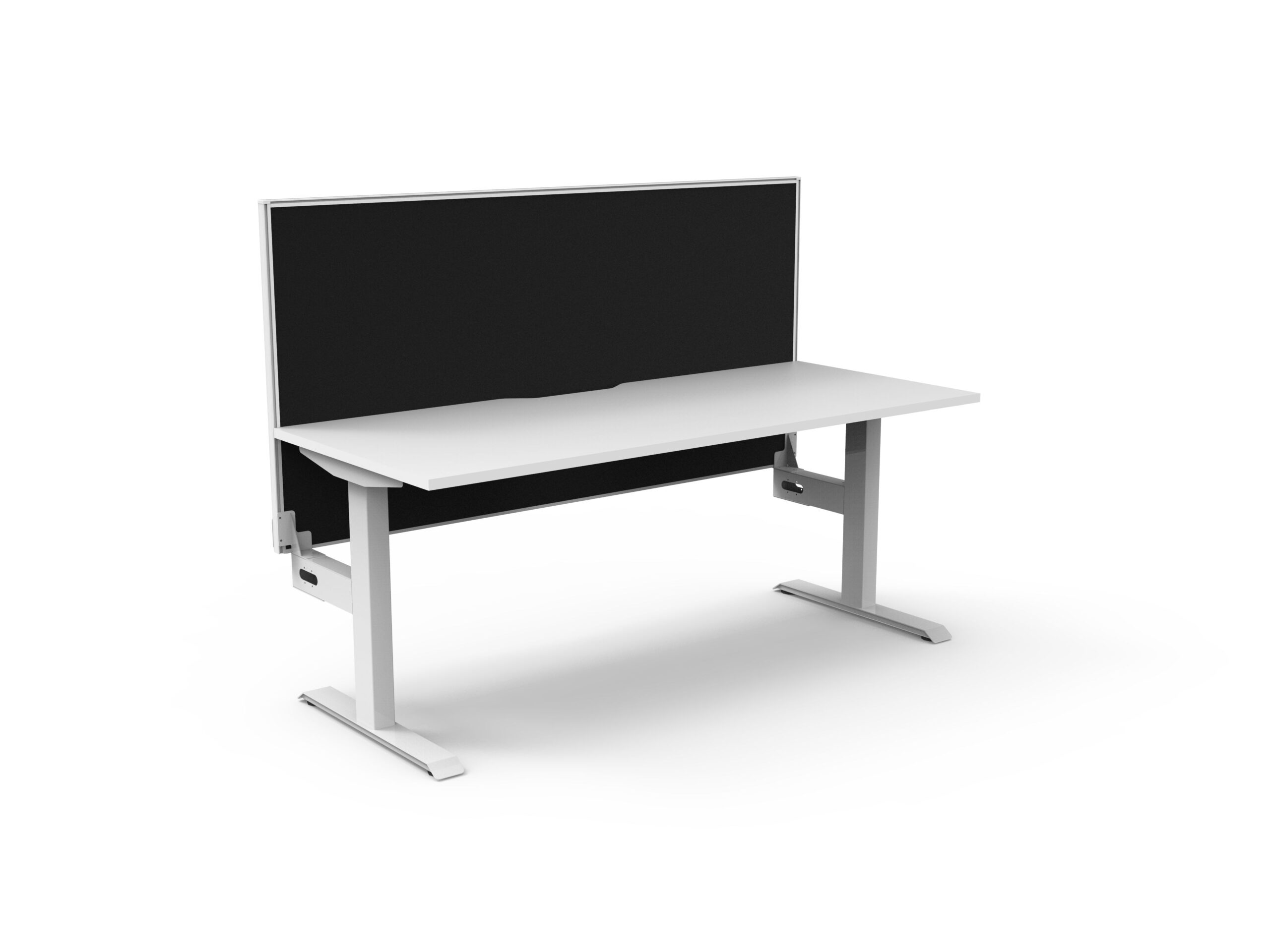 Rapidline Boost Static Desk – 1200mm White Top, White Satin Frame, Black Privacy Screen