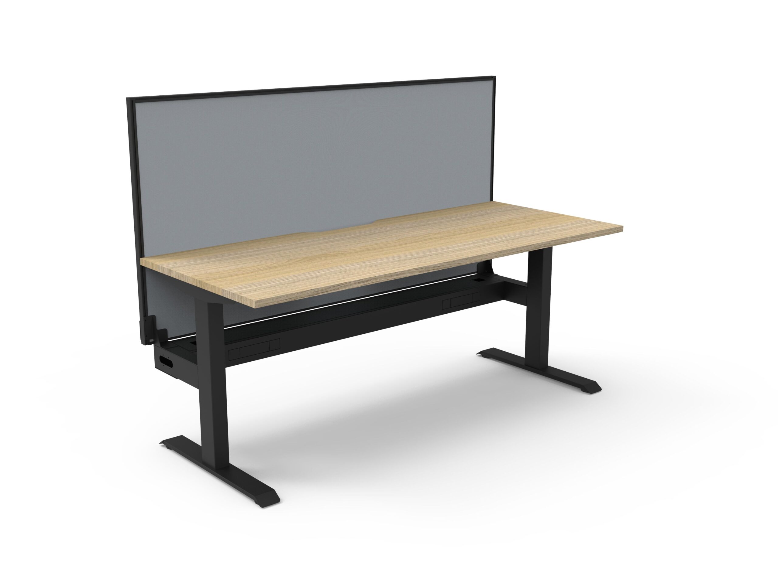 Rapidline Boost Static Single-Sided Desk 1800×750mm – Natural Oak Top, Black Satin Frame – Cable Tray + Grey Privacy Screen