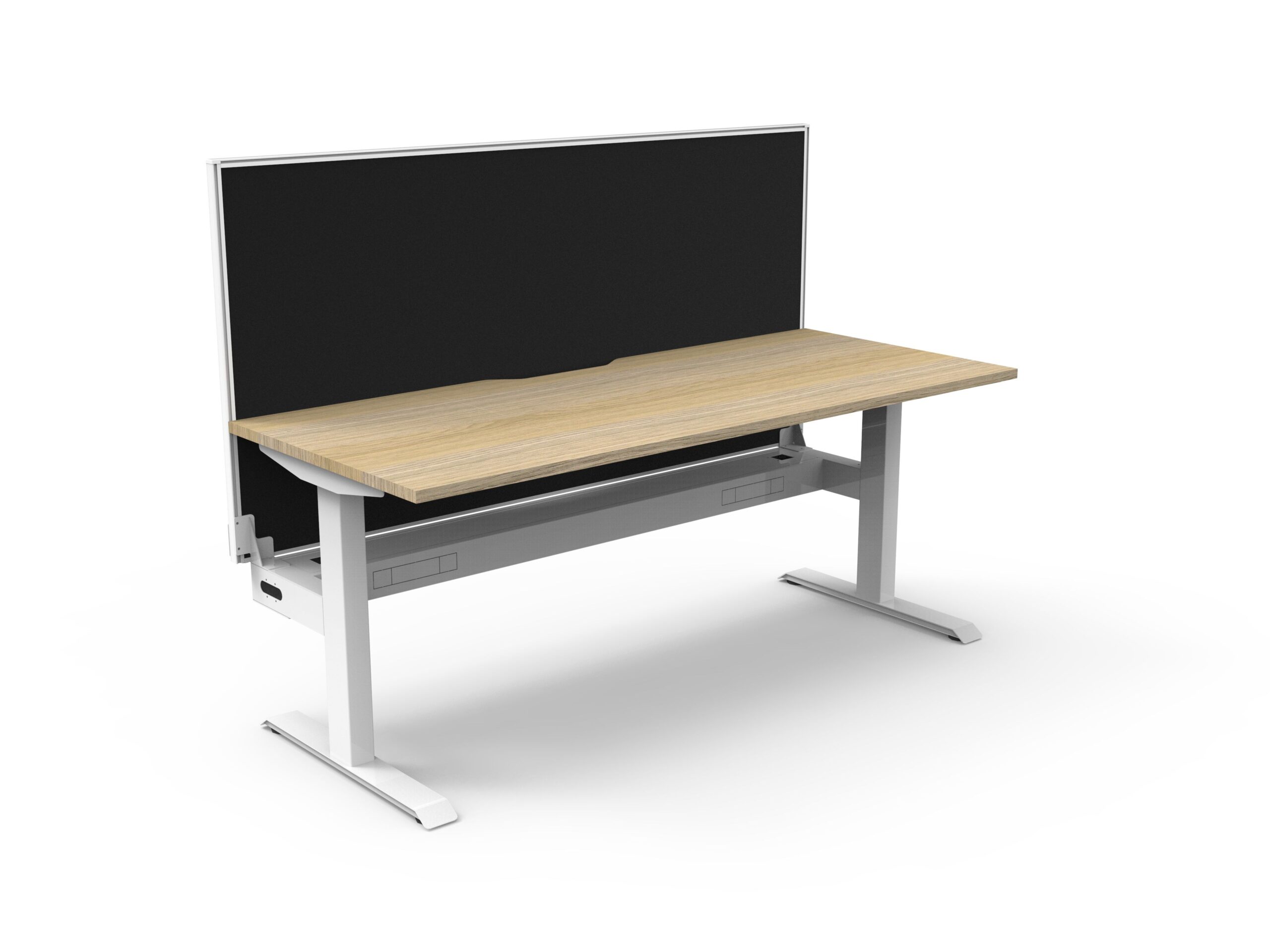 Rapidline Boost Static Single-Sided Desk 1800×750mm – Natural Oak Top, White Satin Frame – Cable Tray + Black Privacy Screen