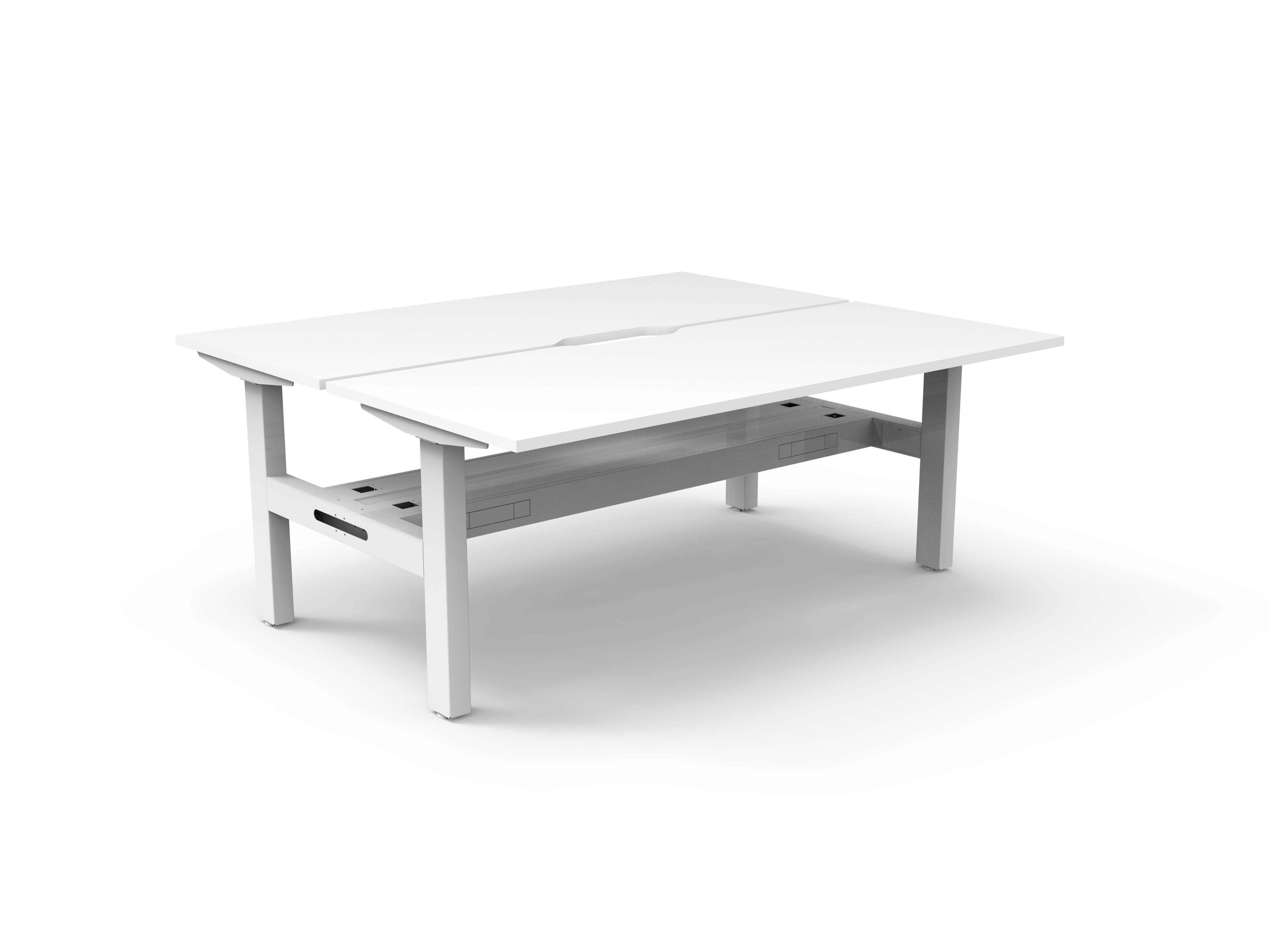 Rapidline Boost Static Back-to-Back Desk – Natural White Top, White Satin Frame | 1800×750mm | Cable Tray Included