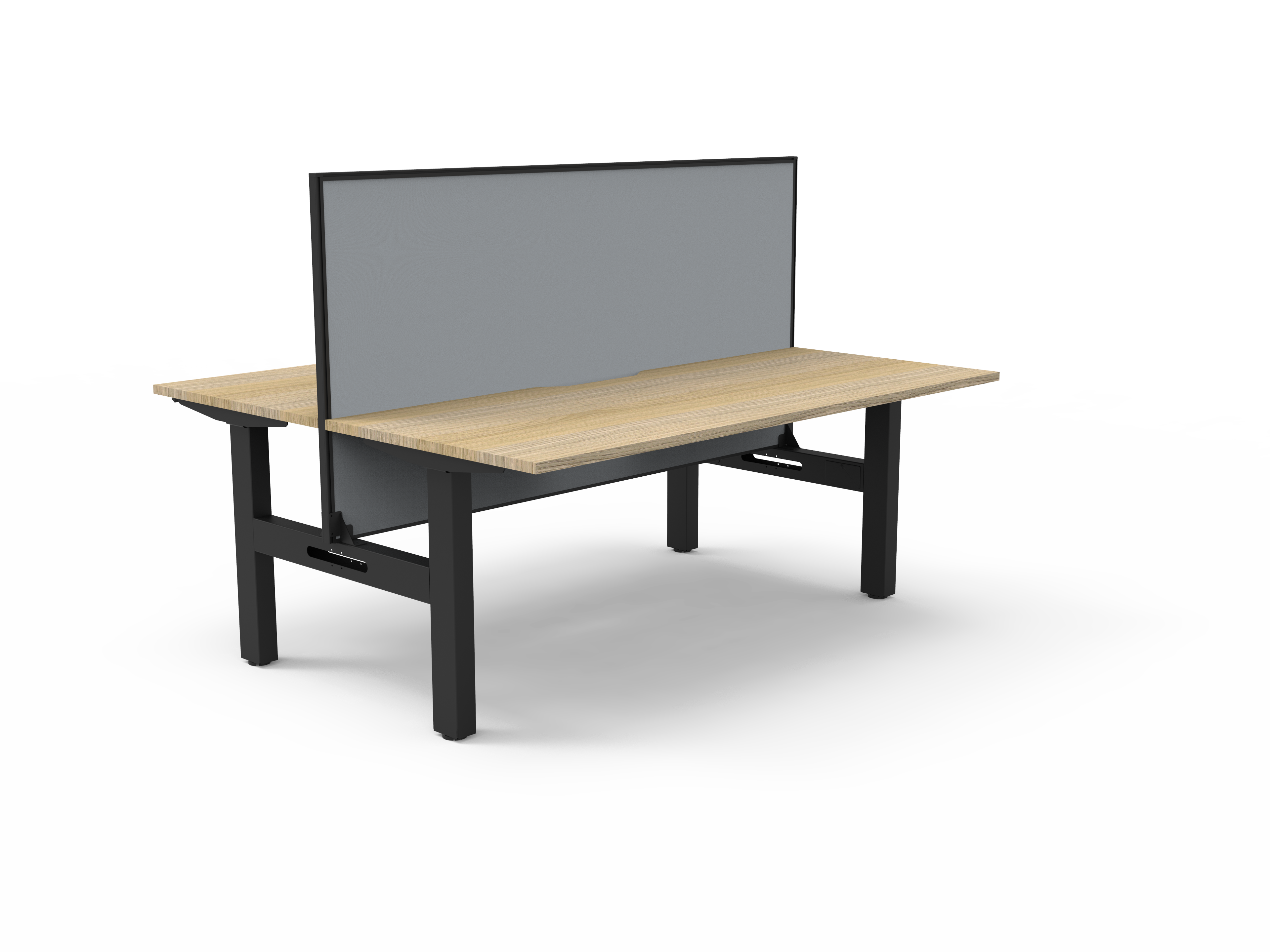 Rapidline Boost Static Back-to-Back Desk – 1500×750mm, Natural Oak Top, Black Satin Frame, Grey Privacy Screen