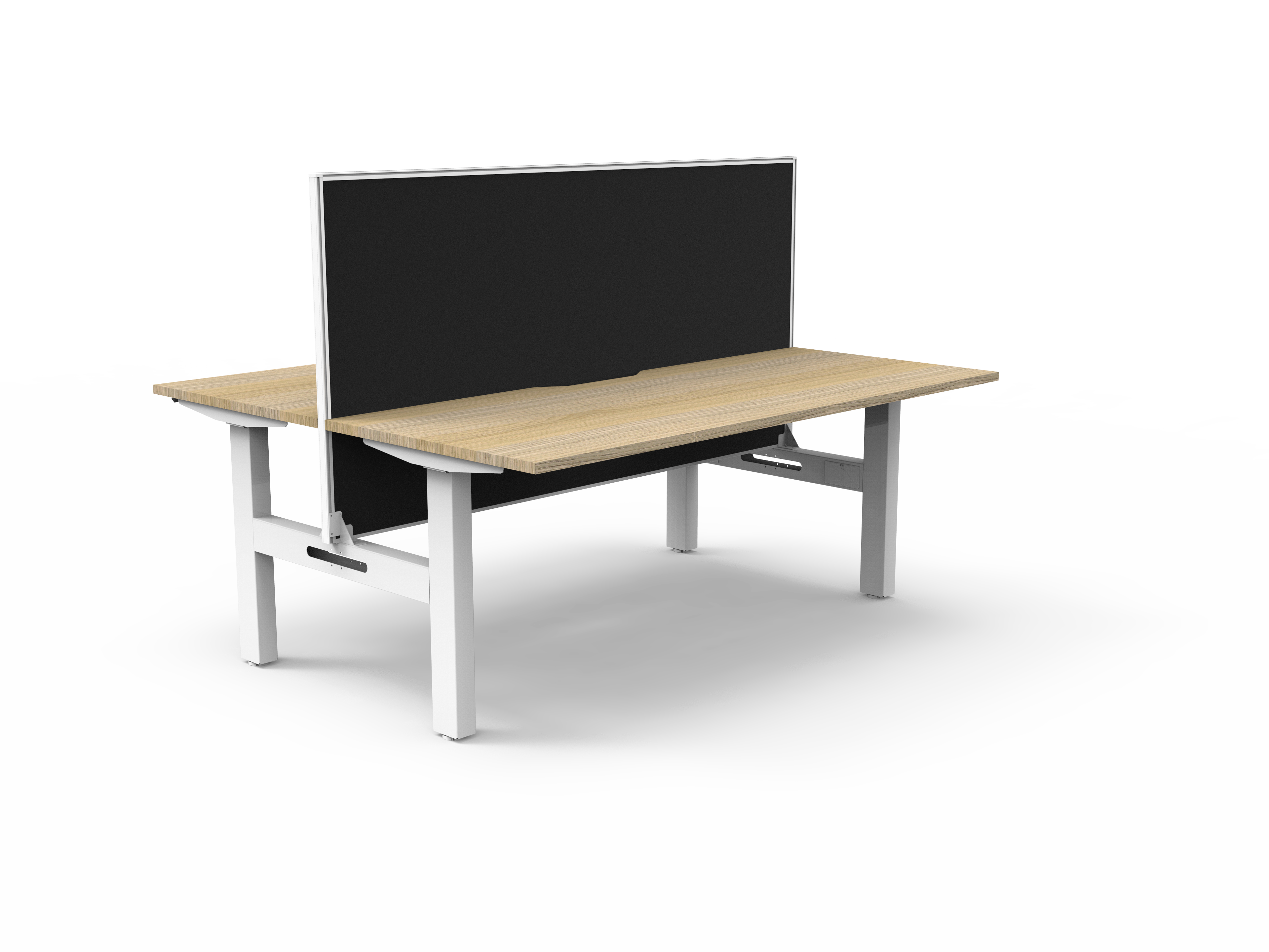 Rapidline Boost Static Back-to-Back Desk – 1500×750mm, Natural Oak Top, White Satin Frame, Black Privacy Screen