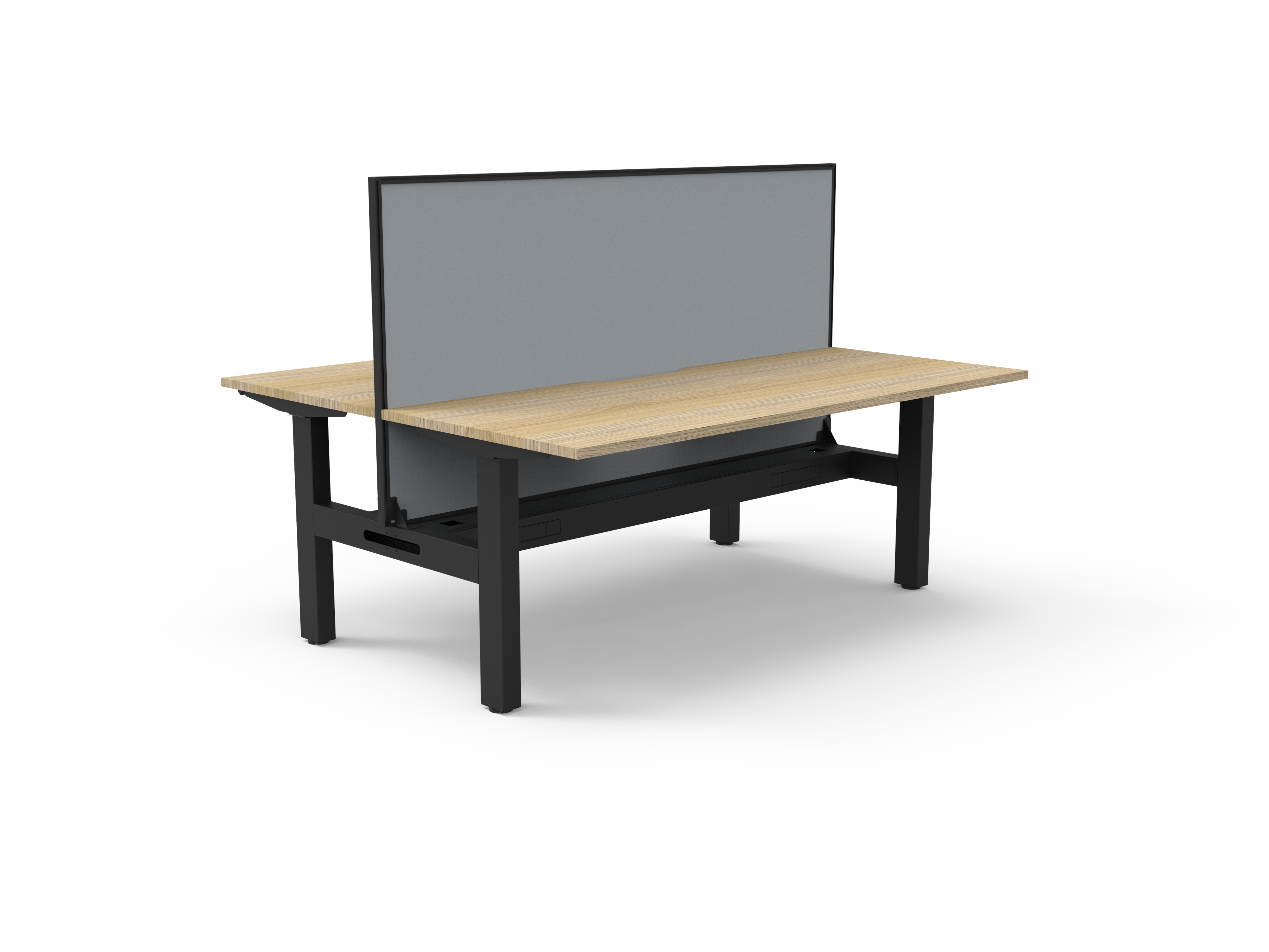 Rapidline Boost Static Back to Back Desk – 1500×750mm, Natural Oak Top, Black Frame, Grey Screen