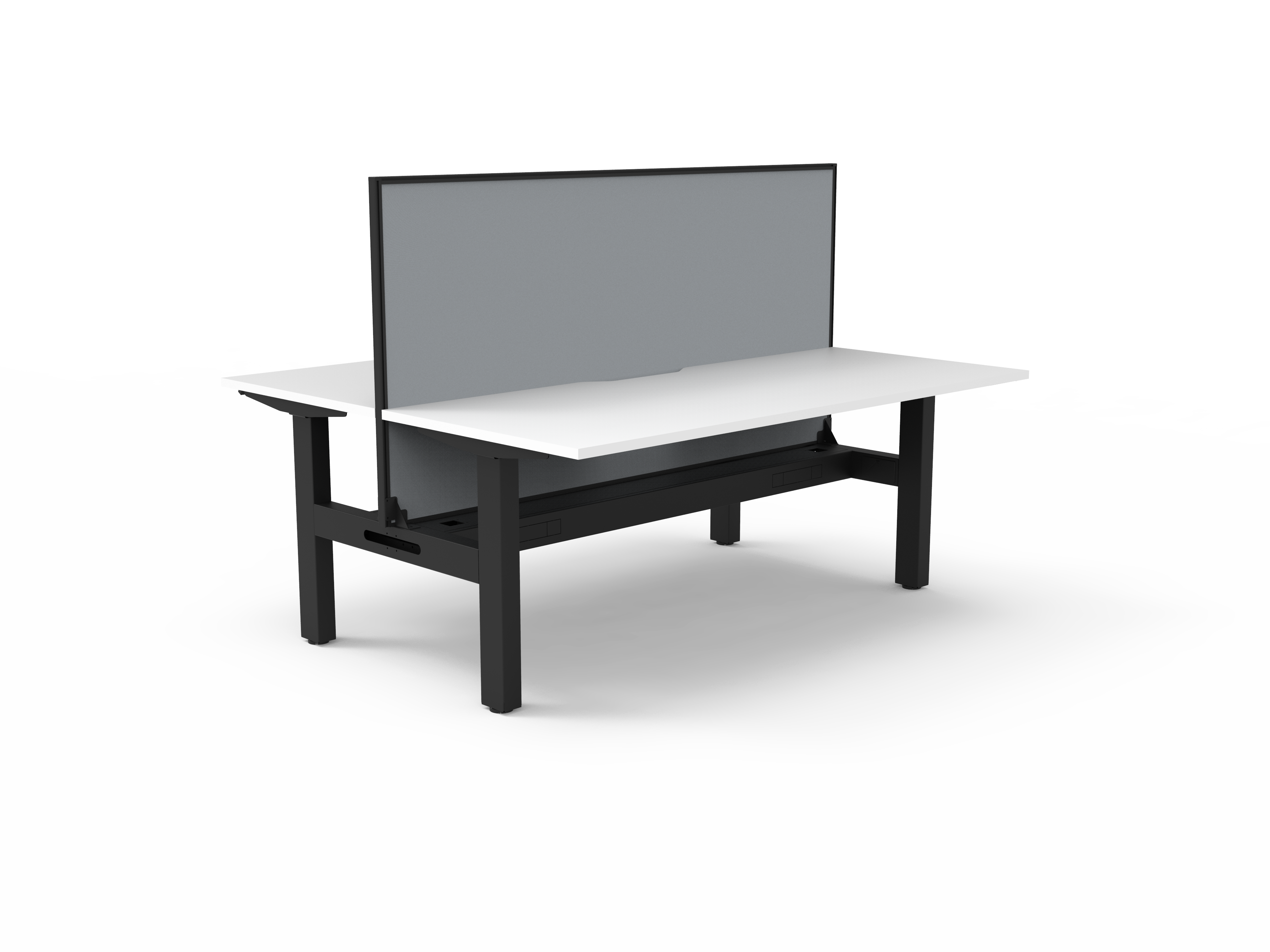 Rapidline Boost Static Back to Back Desk – 1500×750mm, Natural White Top, Black Frame, Grey Screen