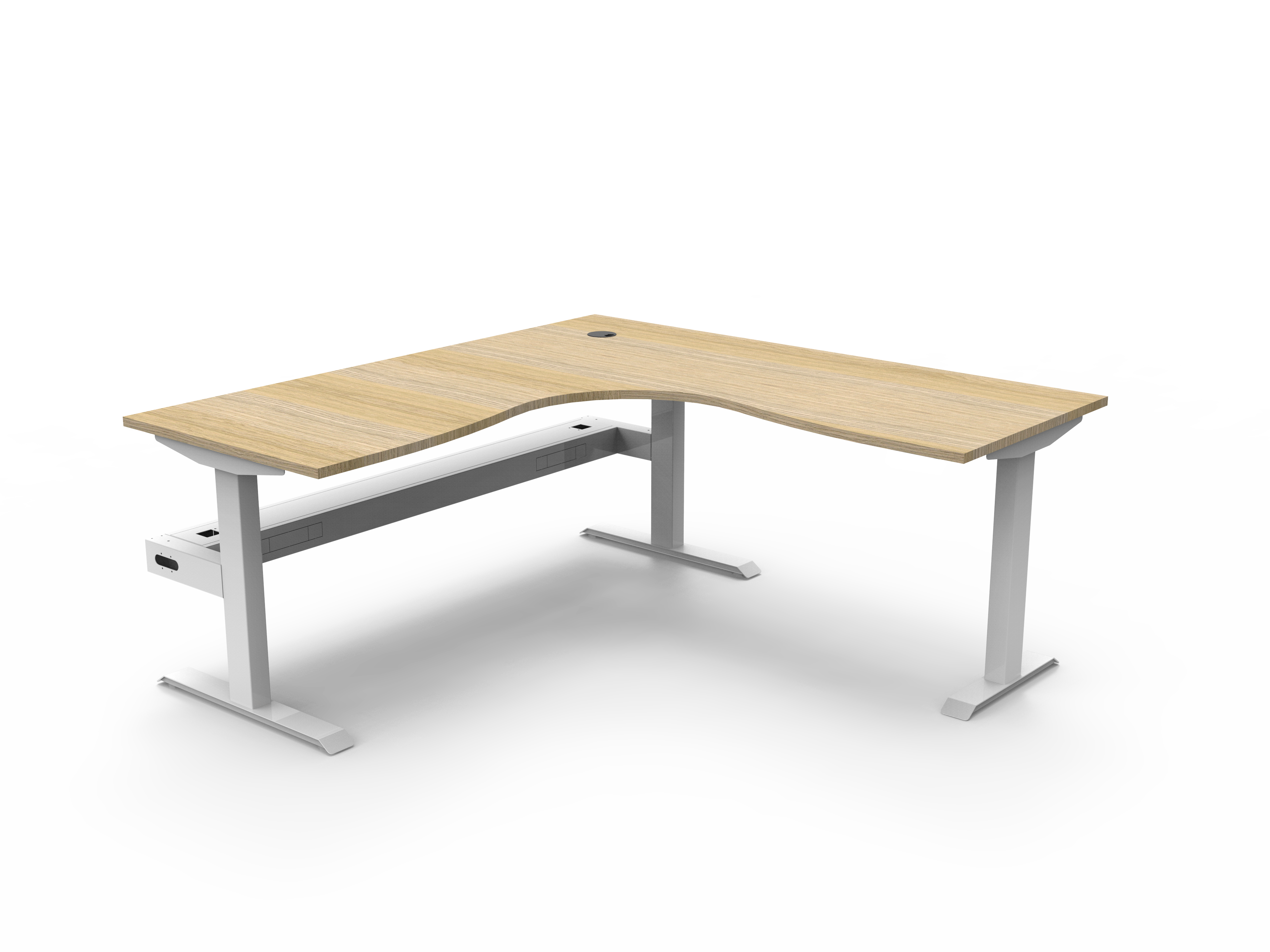 Rapidline Boost Static Corner Workstation – 1800mm x 1800mm, Natural Oak Top, White Satin Frame, Cable Tray Included