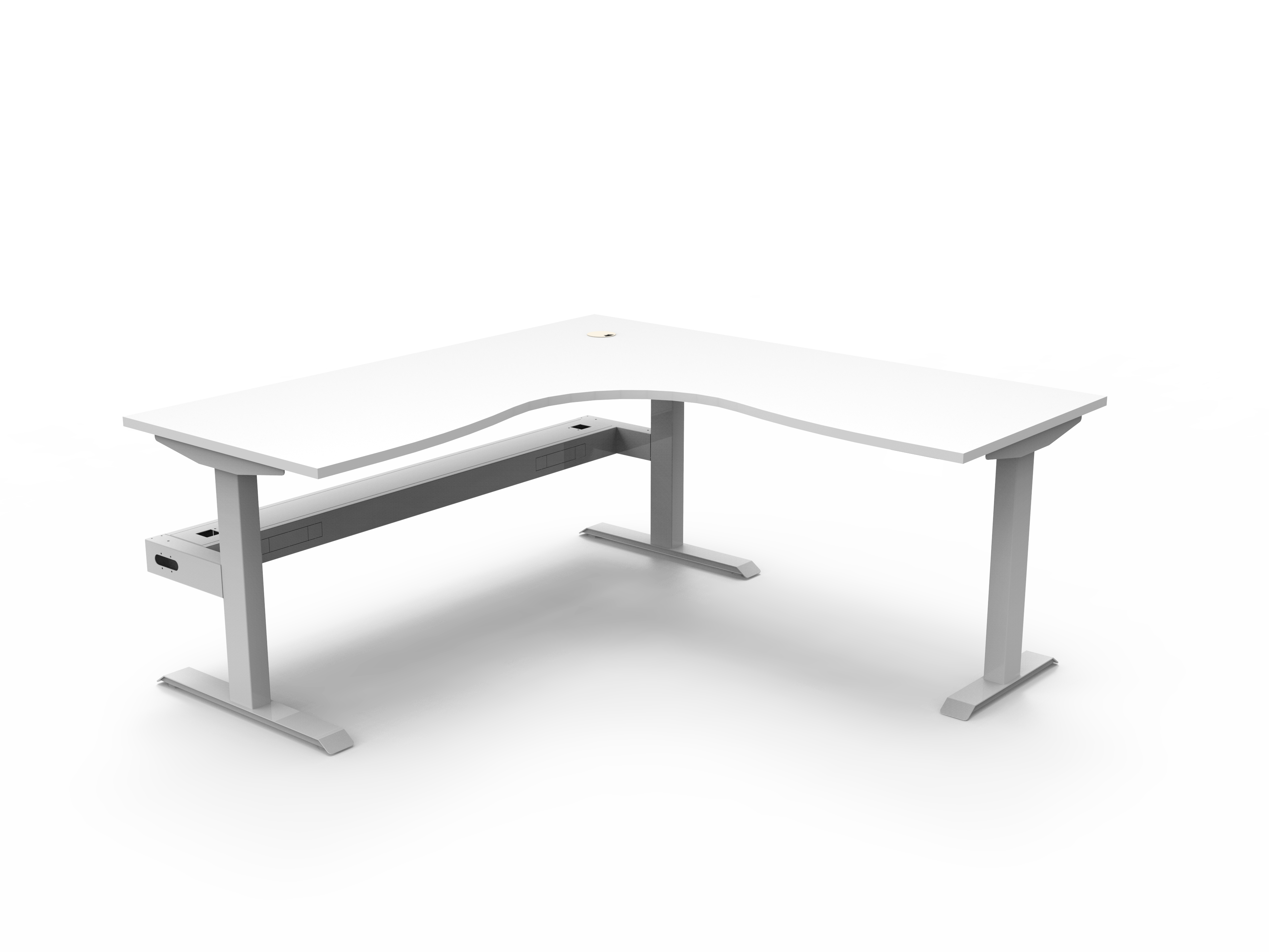 Rapidline Boost Static Corner Workstation – 1800mm x 1800mm, Natural White Top, White Satin Frame, Cable Tray Included