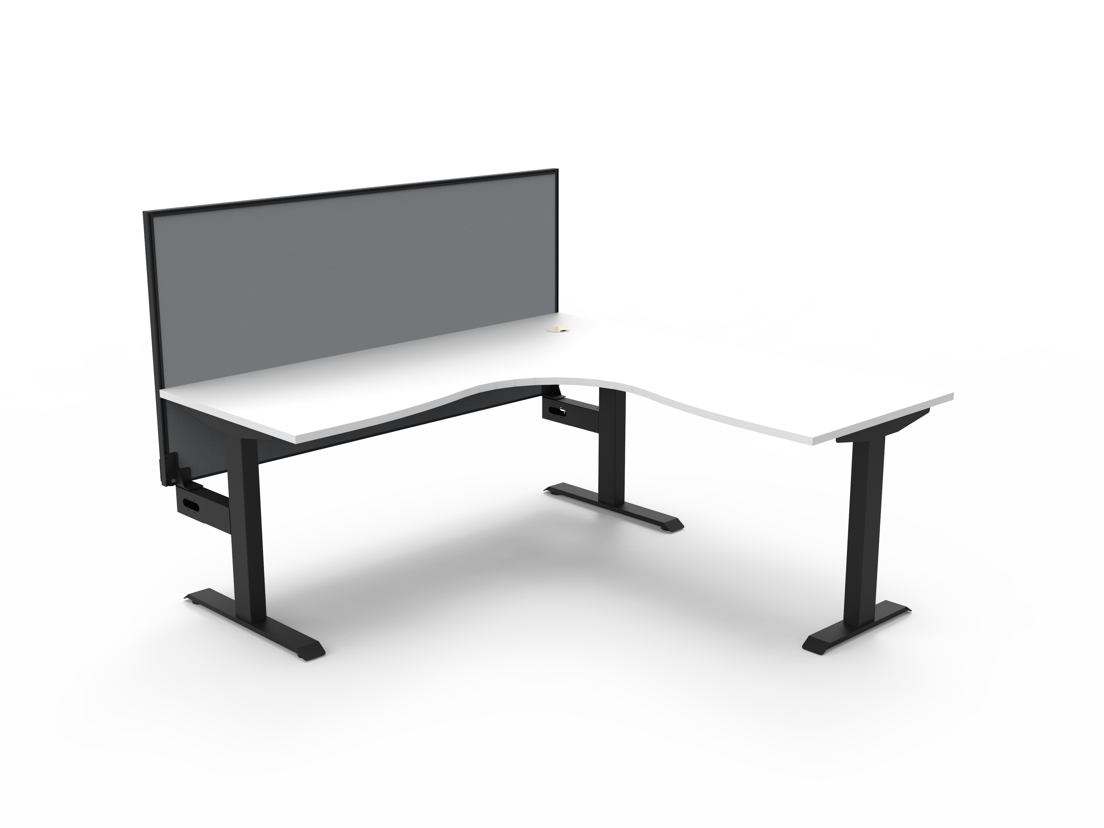 Rapidline Boost Static Corner Workstation – Natural White Top, Black Satin Frame, Grey Screen (1800 × 1800 × 750mm)