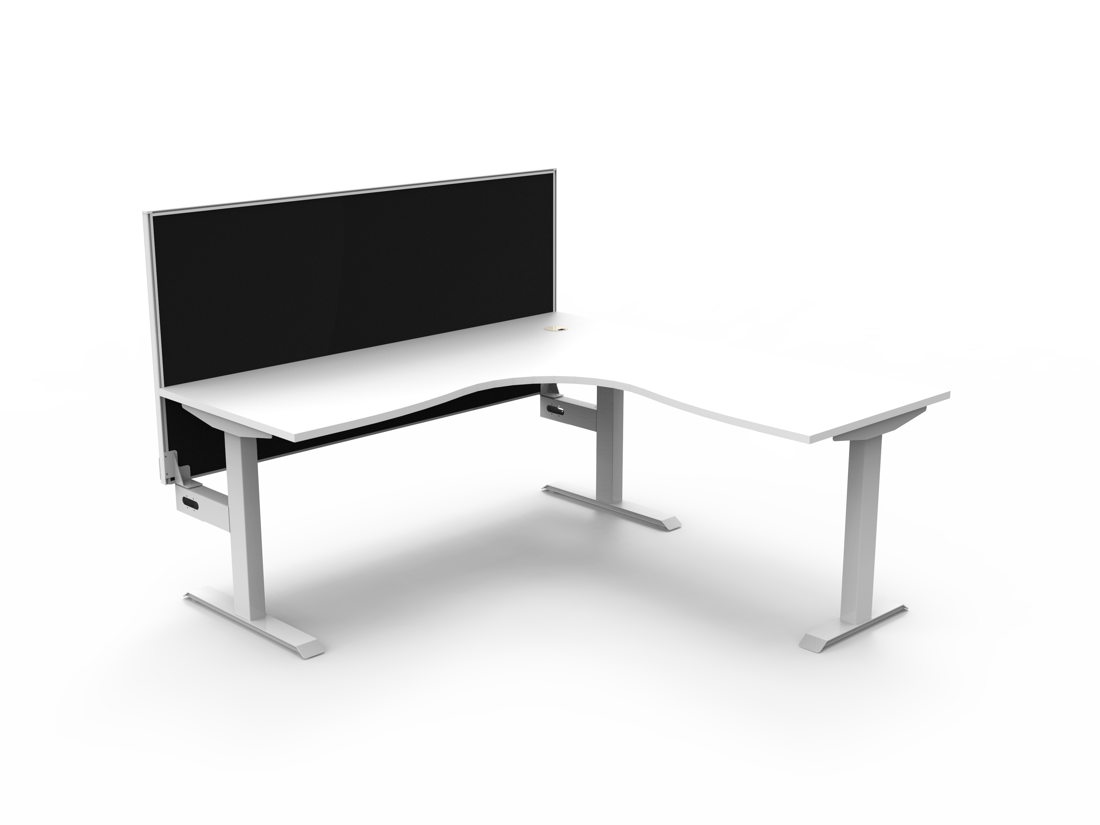 Rapidline Boost Static Corner Workstation – Natural White Top, White Satin Frame, Black Screen (1800 × 1800 × 750mm)