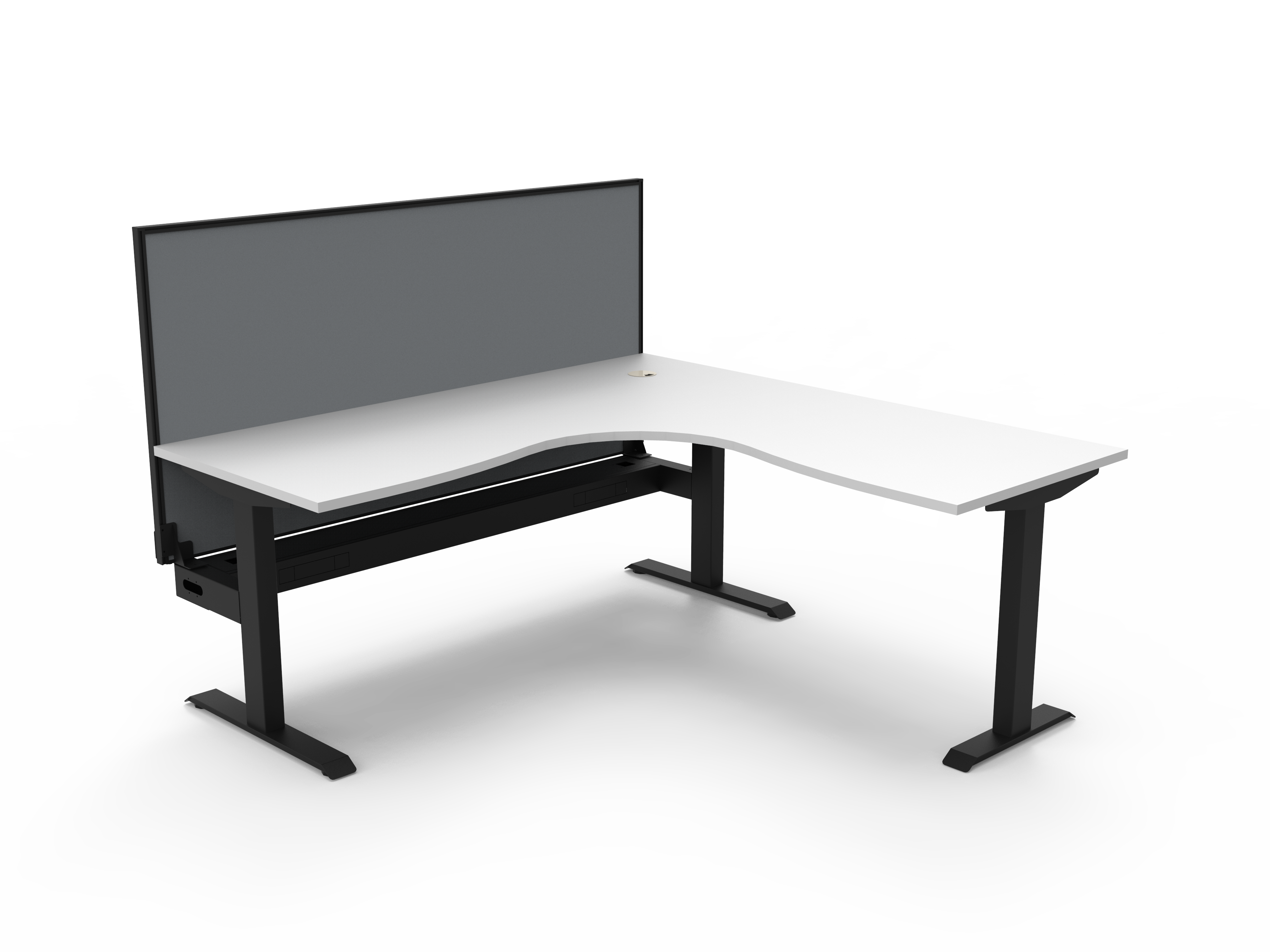 Rapidline Boost Static Corner Workstation – 1800mm x 1800mm | Natural White Top, Black Satin Frame, Cable Tray & Privacy Screen