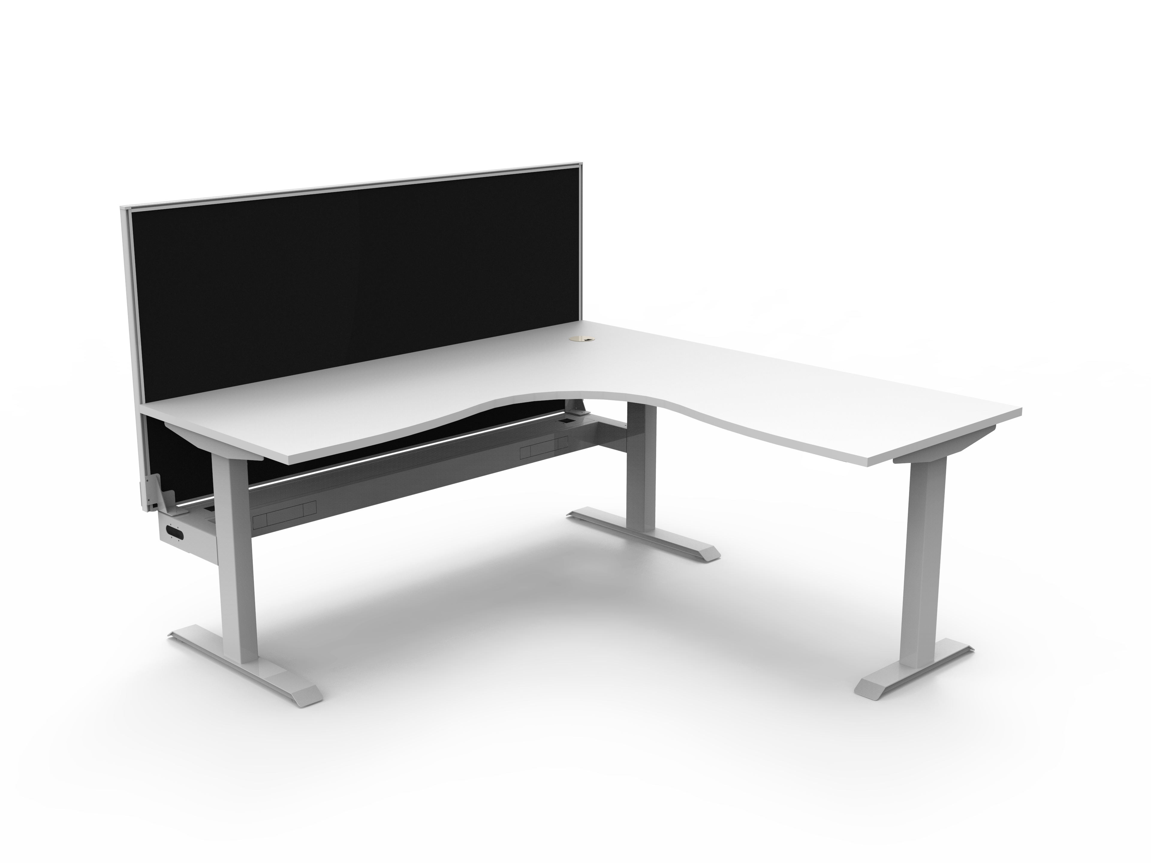 Rapidline Boost Static Corner Workstation – 1800×1800mm, Natural White Top & White Frame, Cable Tray + Privacy Screen