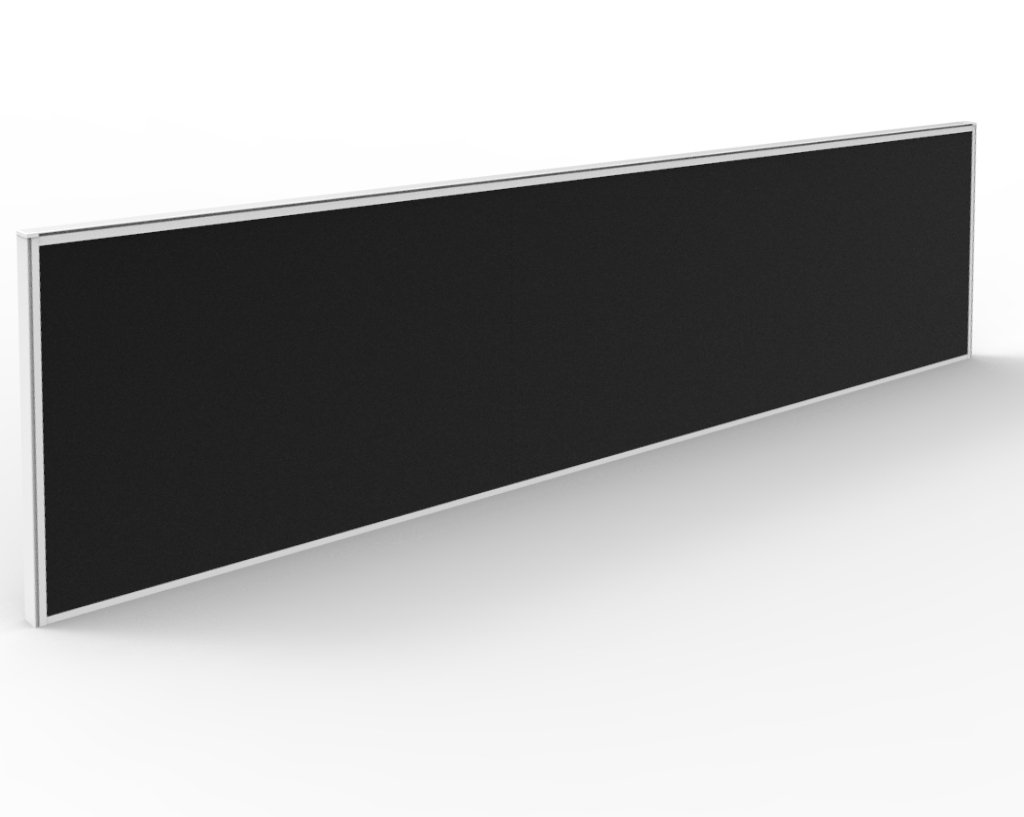 Rapidline SHUSH30 Desk Screen | 1800W × 495H × 30T mm | Black Fabric, White Powder Coat Frame