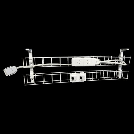 Rapidline Wiring Cable Basket | Dual Tier | 2× GPO + 2× Data | 1550mm Desk | White