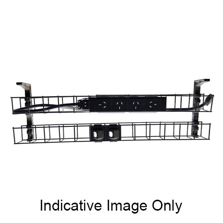 Rapidline Dual Tier Cable Basket – Black | 650mm | 4 GPO + 2 Data | Under-Desk Power & Data