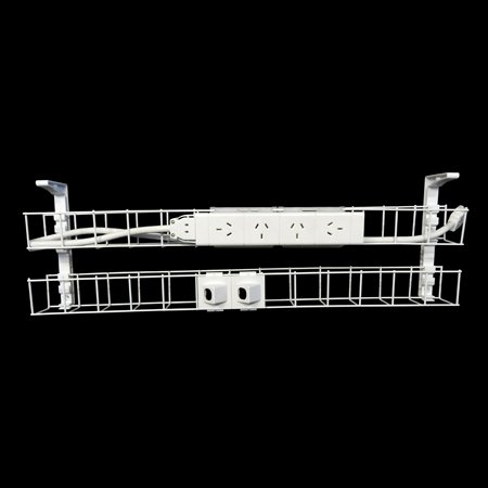 Rapidline Dual Tier Cable Basket – White | 650mm | 4 GPO + 2 Data | Under-Desk Power & Data