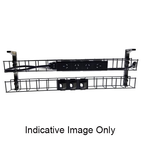 Rapidline Dual Tier Cable Basket – Black | 650mm | 4 GPO + 3 Data | Under-Desk Power & Data