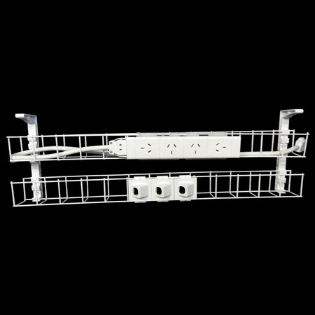 RAPIDLINE Dual Tier Cable Basket – 4× GPO + 3× Data, 650mm, White